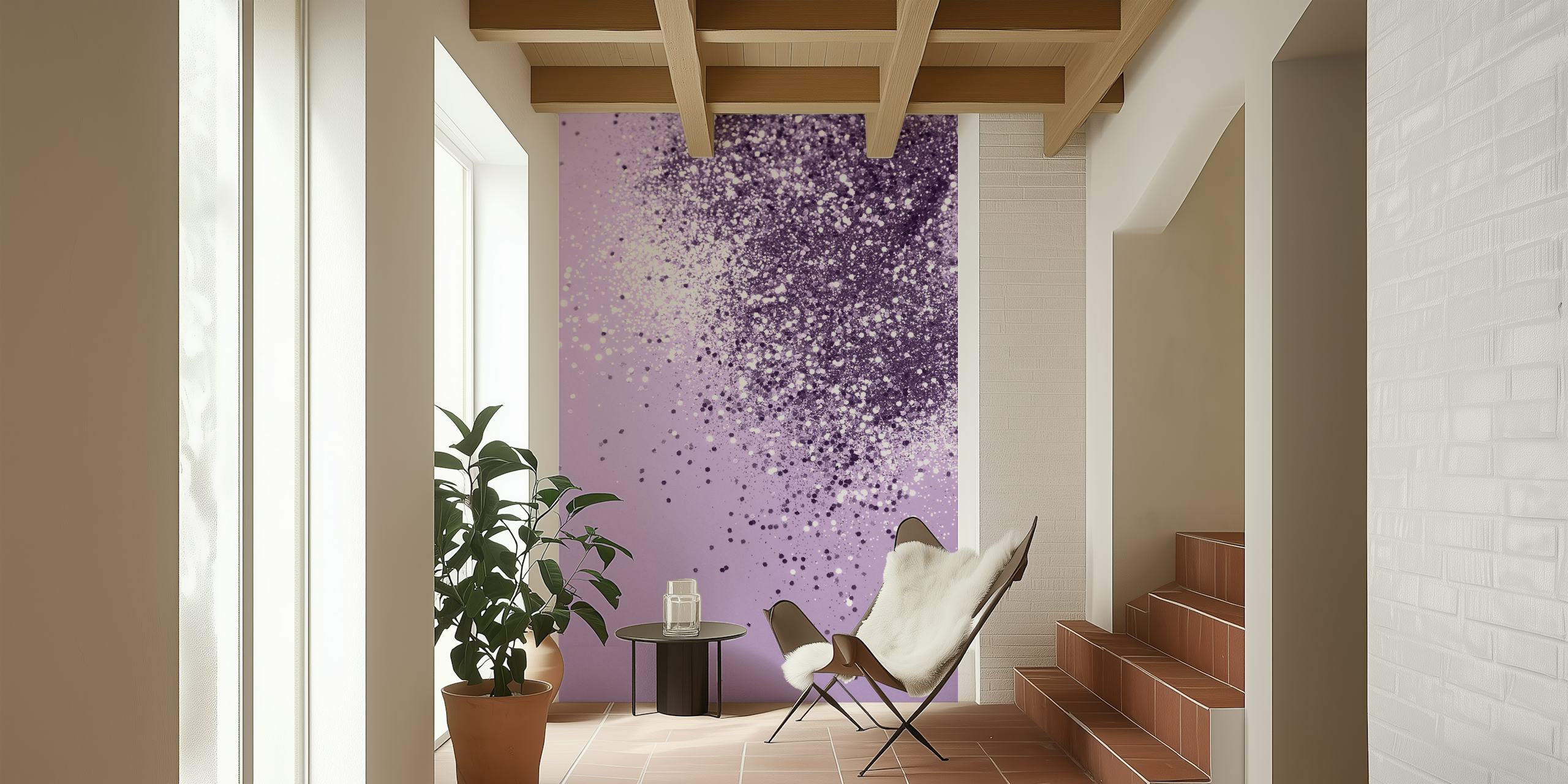 Lavender glitter wall mural with sparkling effects