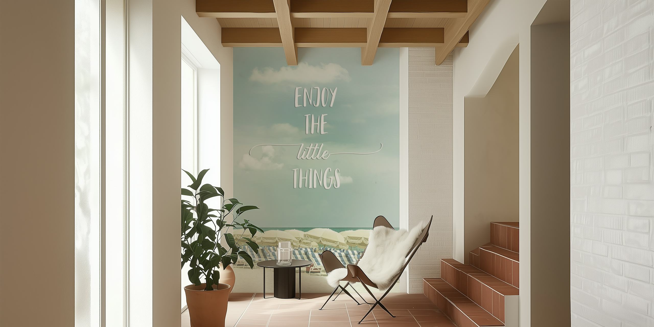 Beachscape Little Things Fotobehang Met Tekst Enjoy The Little Things Over Strandstoelen.
