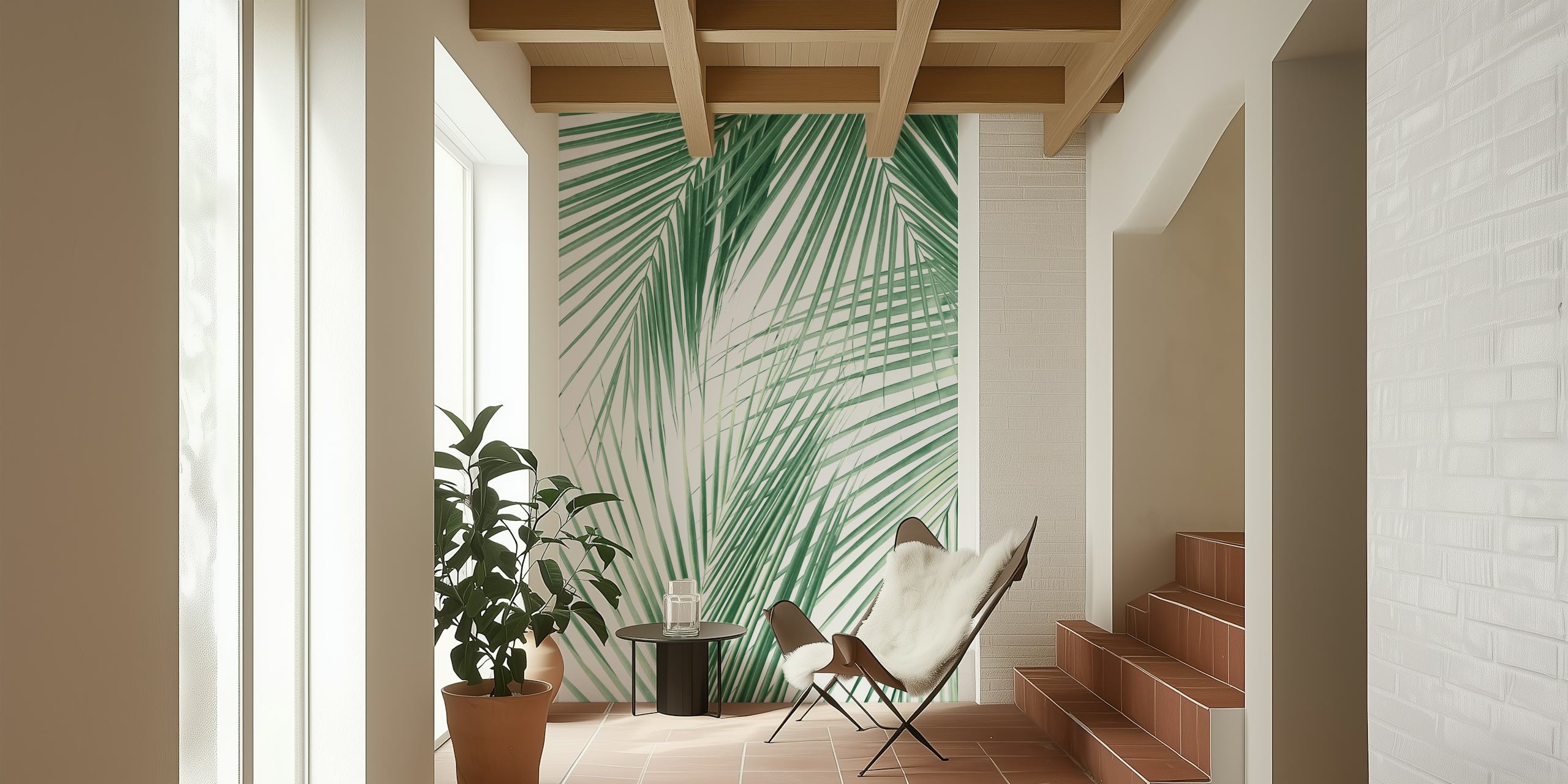 Palm Leaves Jungle Dream 1 Tapete in einem Raum
