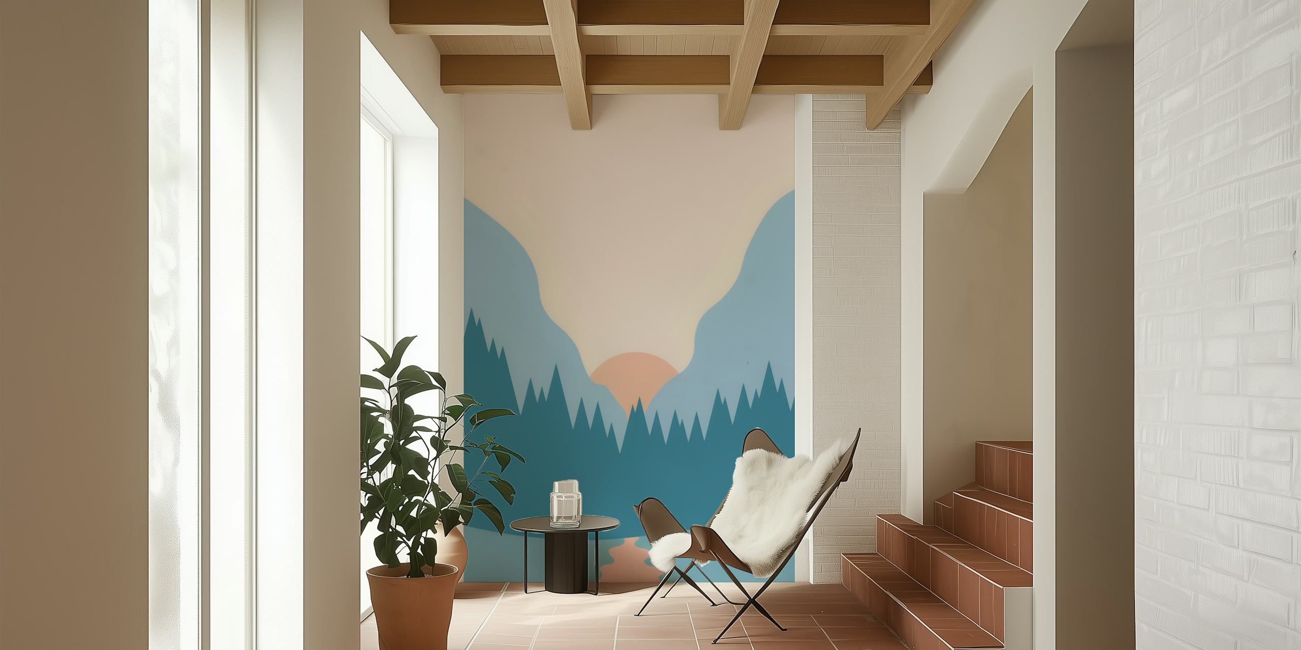 Sunset Forest wallpaper displayed in a room