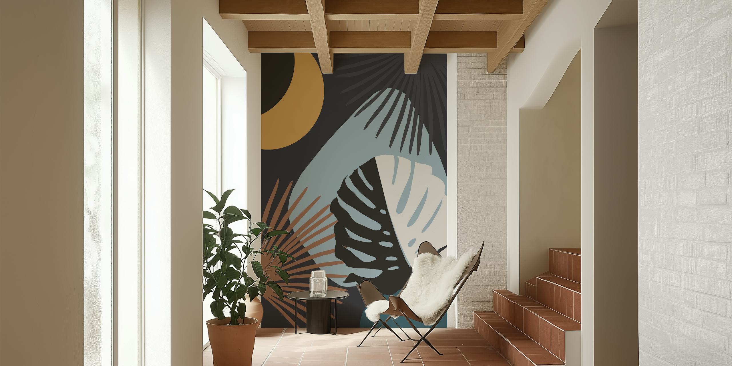 Yin Yang Monstera Palm Night 2 wallpaper in a room