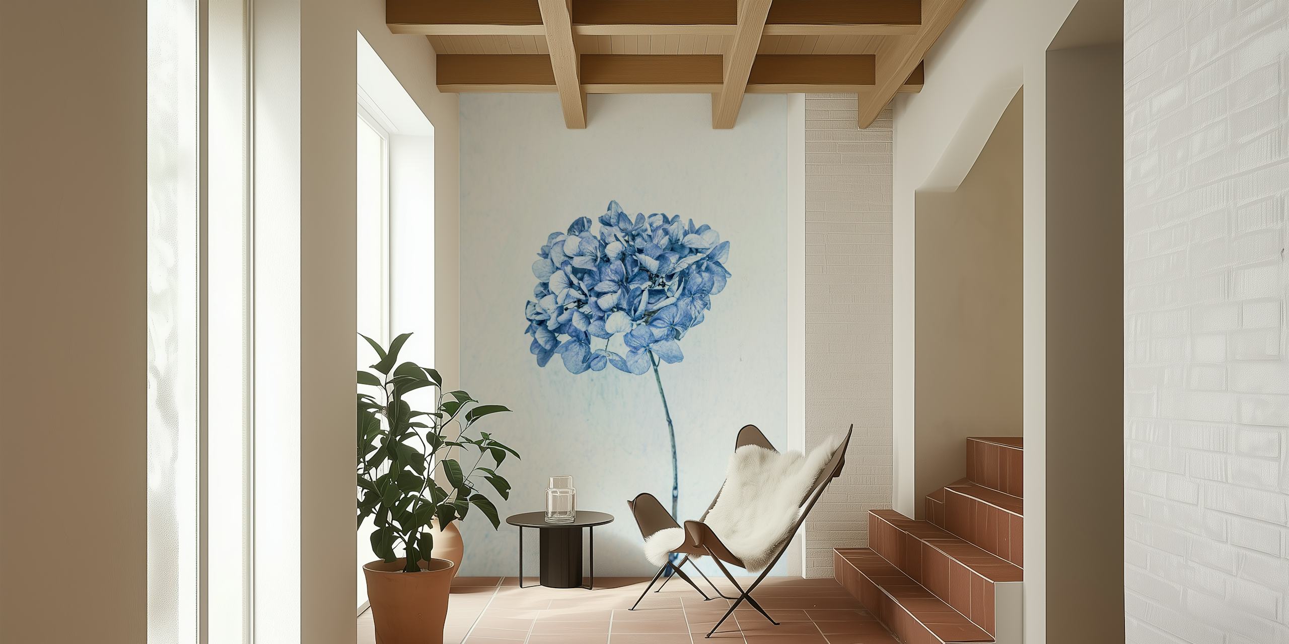 Blue hydrangea flower with delicate petals wallpaper
