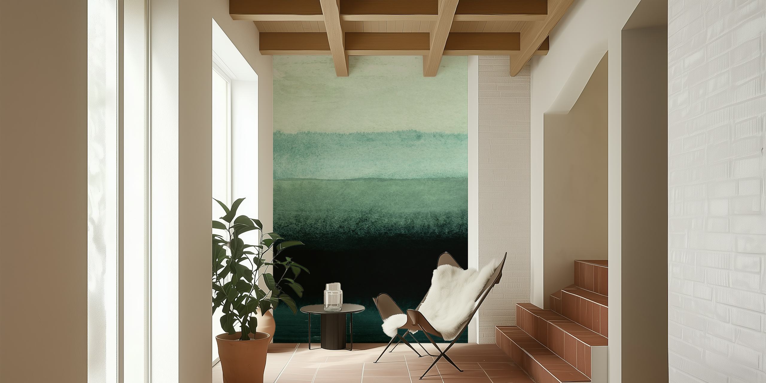 Layered green watercolor pattern wallpaper