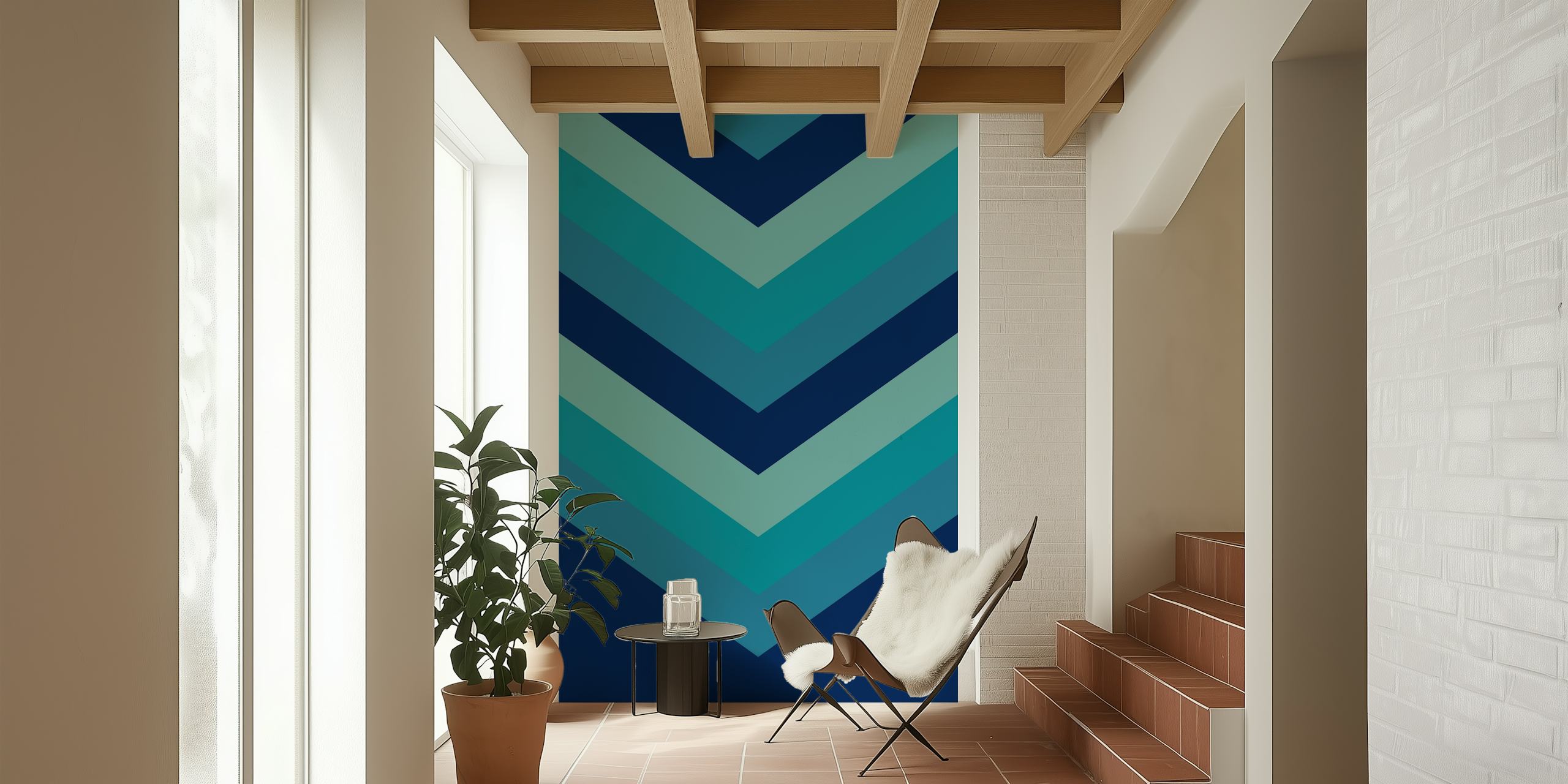 Retro letni wzór Chevron w odcieniach błękitu i turkusu