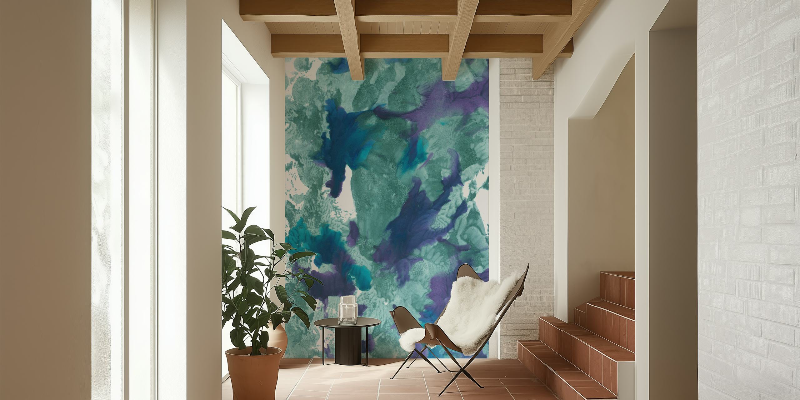Patrones etéreos de mármol con tinta submarina en tonos azules y verdes para mural de pared