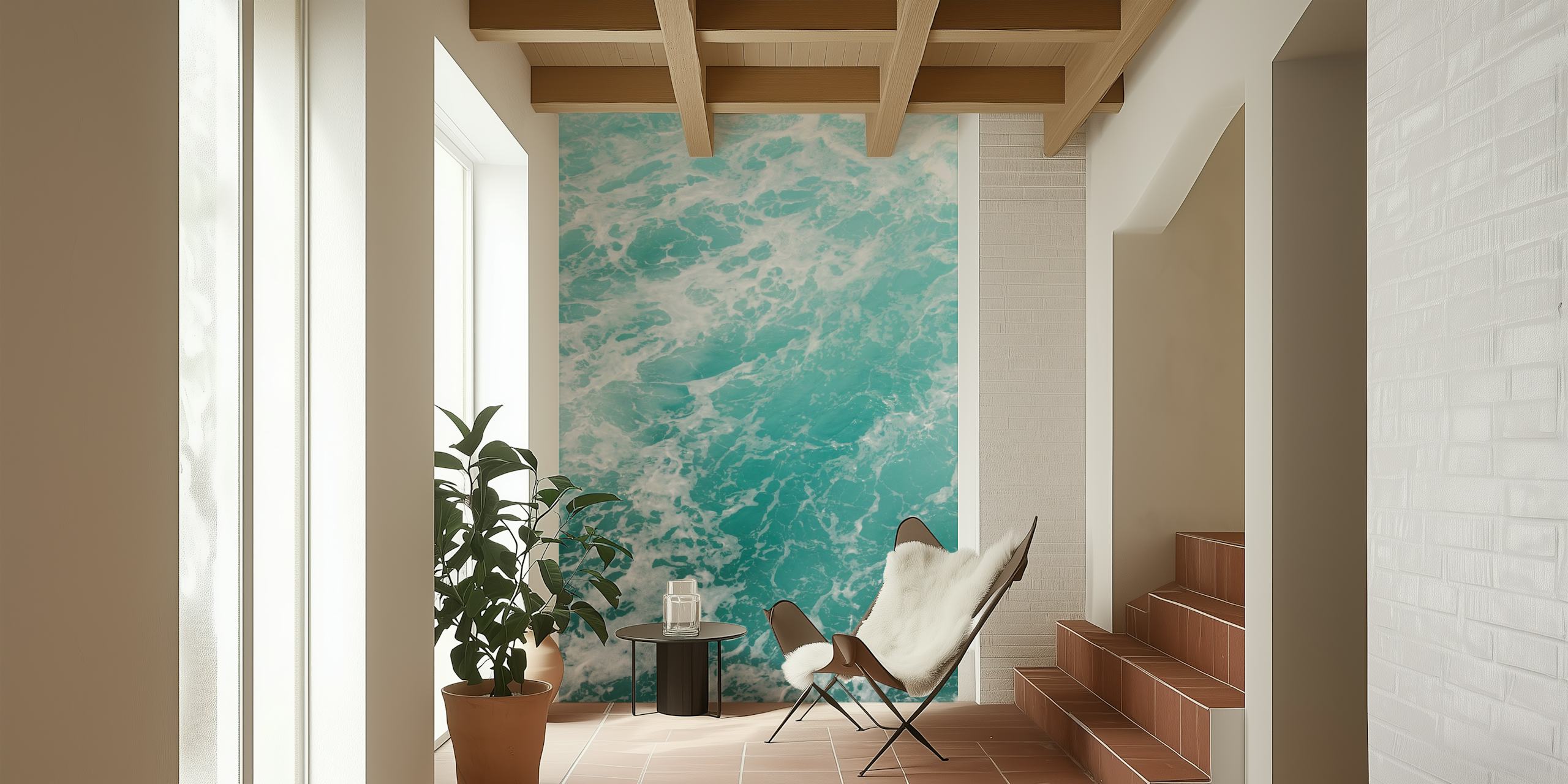 Aqua ocean wave pattern, shades of blue and white, abstract wallpaper