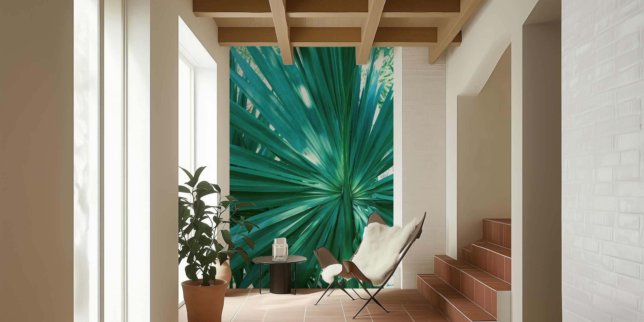 Tropical Fan Palm Finesse wallpaper in a room