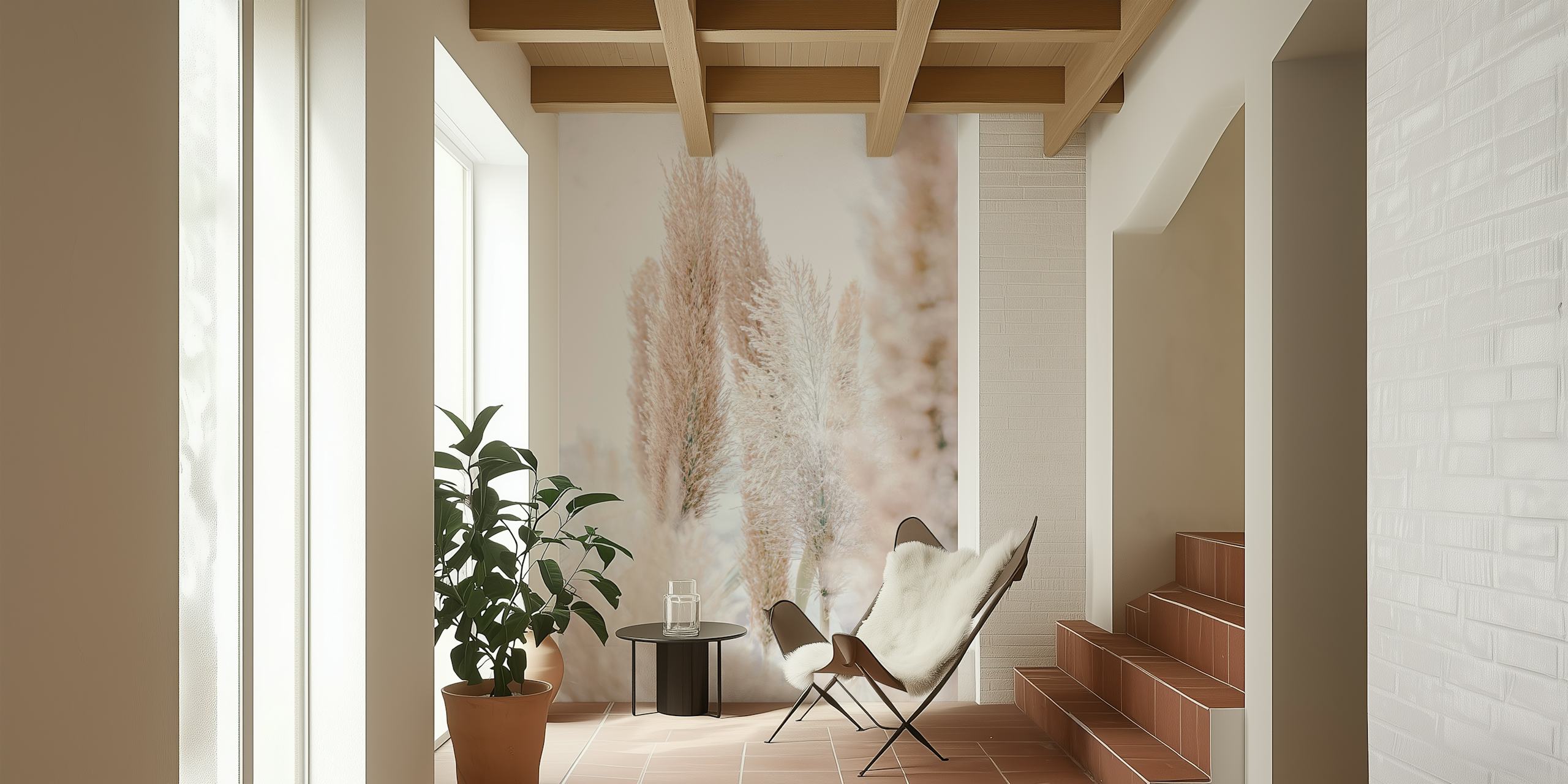 Pampas grass reeds in soft beige tones wallpaper