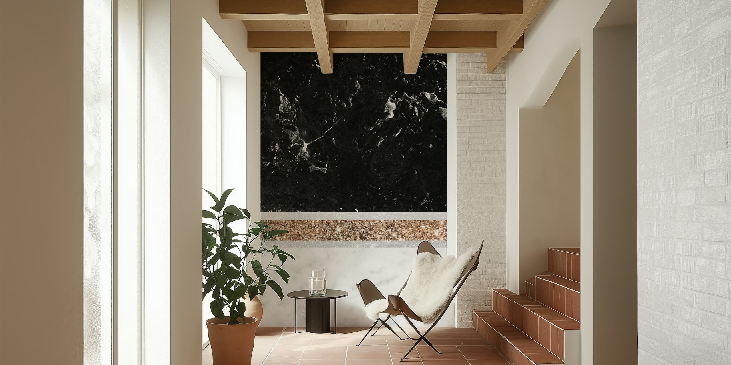 Black and white marble wallpaper with gold accents