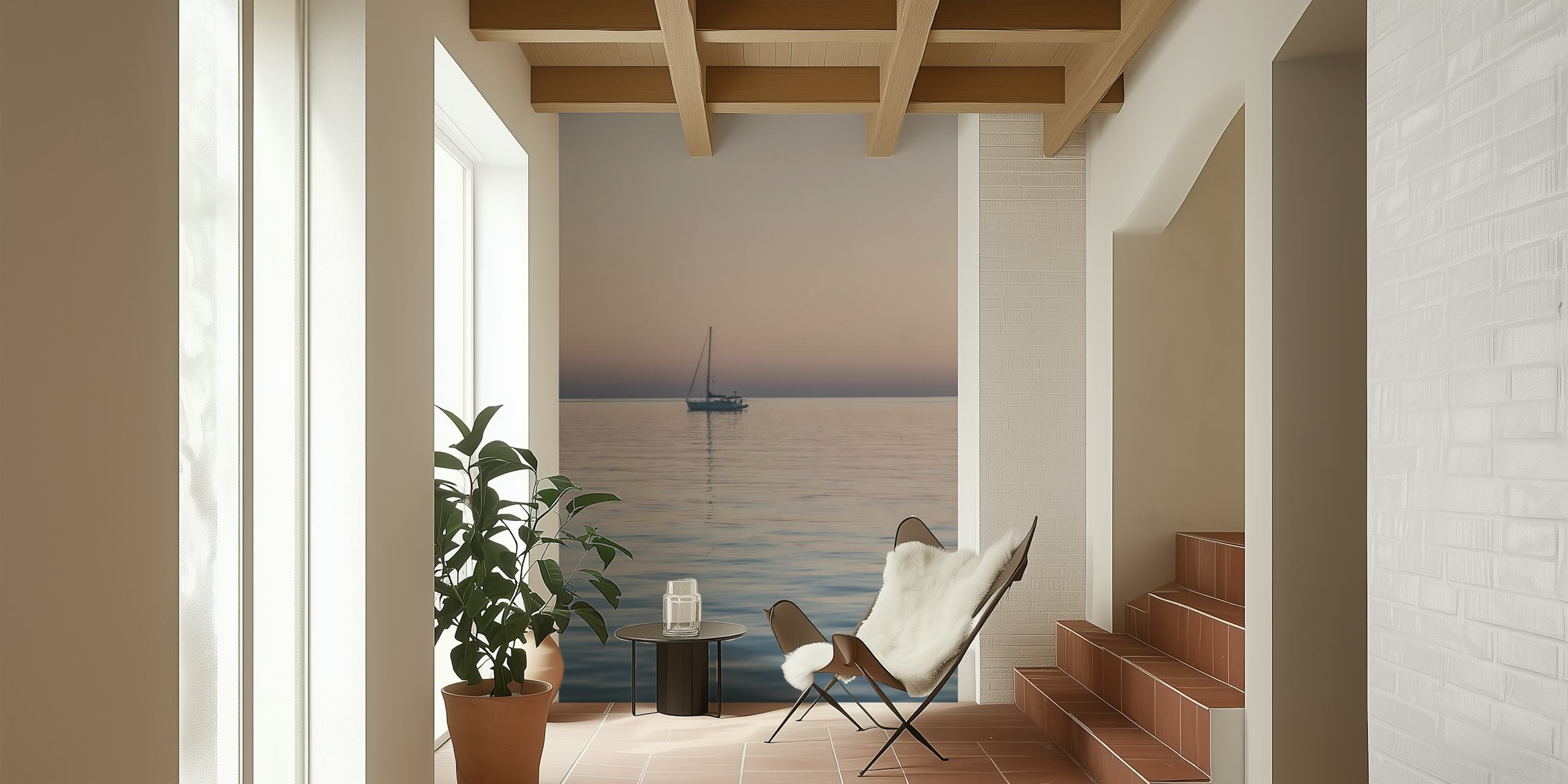 Bahama Sunset Sail Boat wallpaper in a room