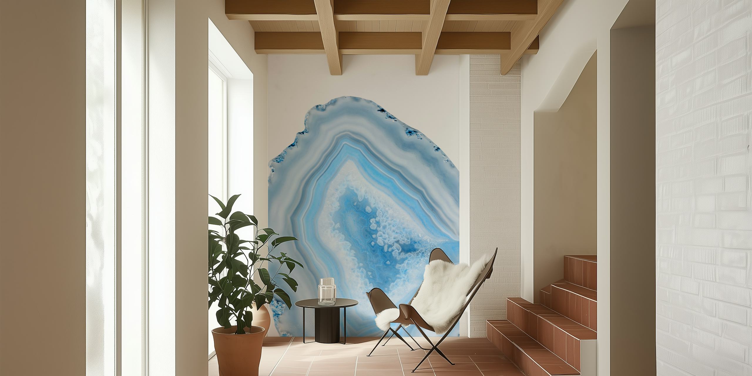 Papel pintado de patrón de ágata azul tranquilizante en una habitación