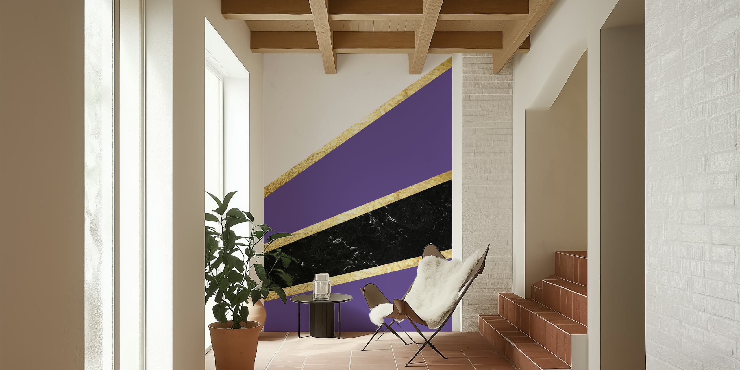 papel pintado Ultra Violet Marble Stripes en una habitación
