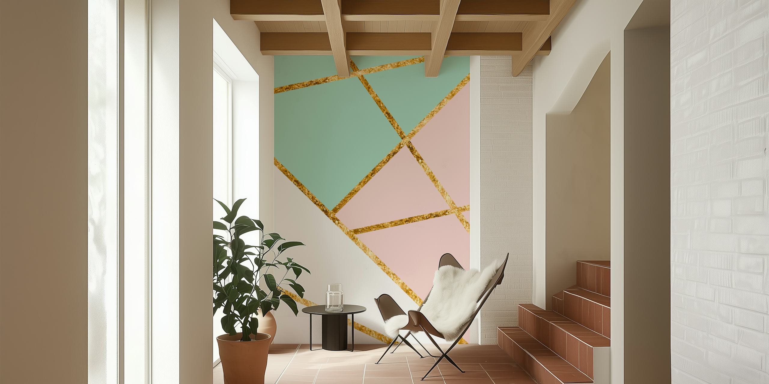 Blush Mint White Geo Gold tapet i et rom