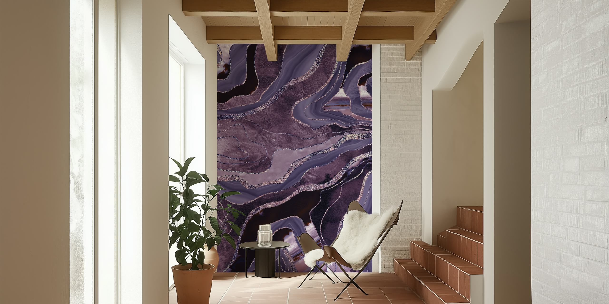 Lavender and mauve fluid marble pattern wallpaper
