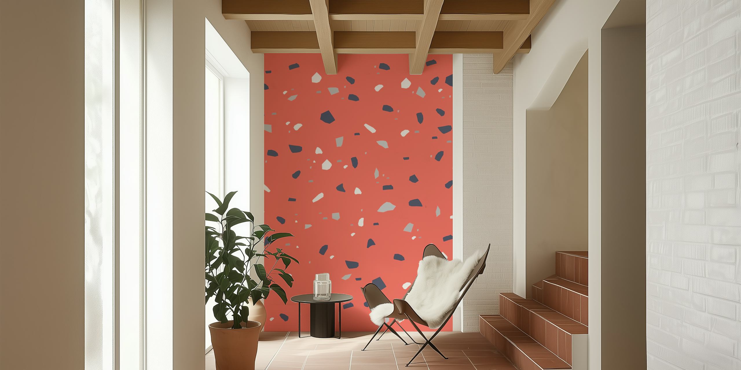Living Coral Terrazzo 1 wallpaper in room