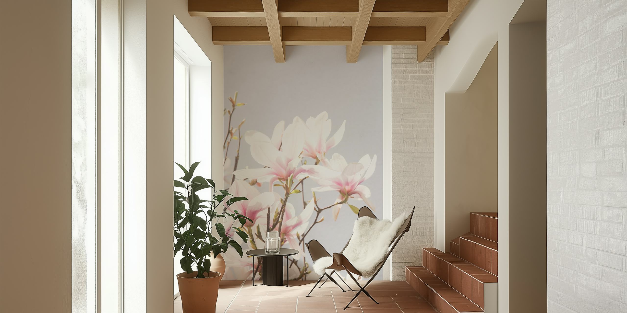 Magnolias wallpaper displayed in a room