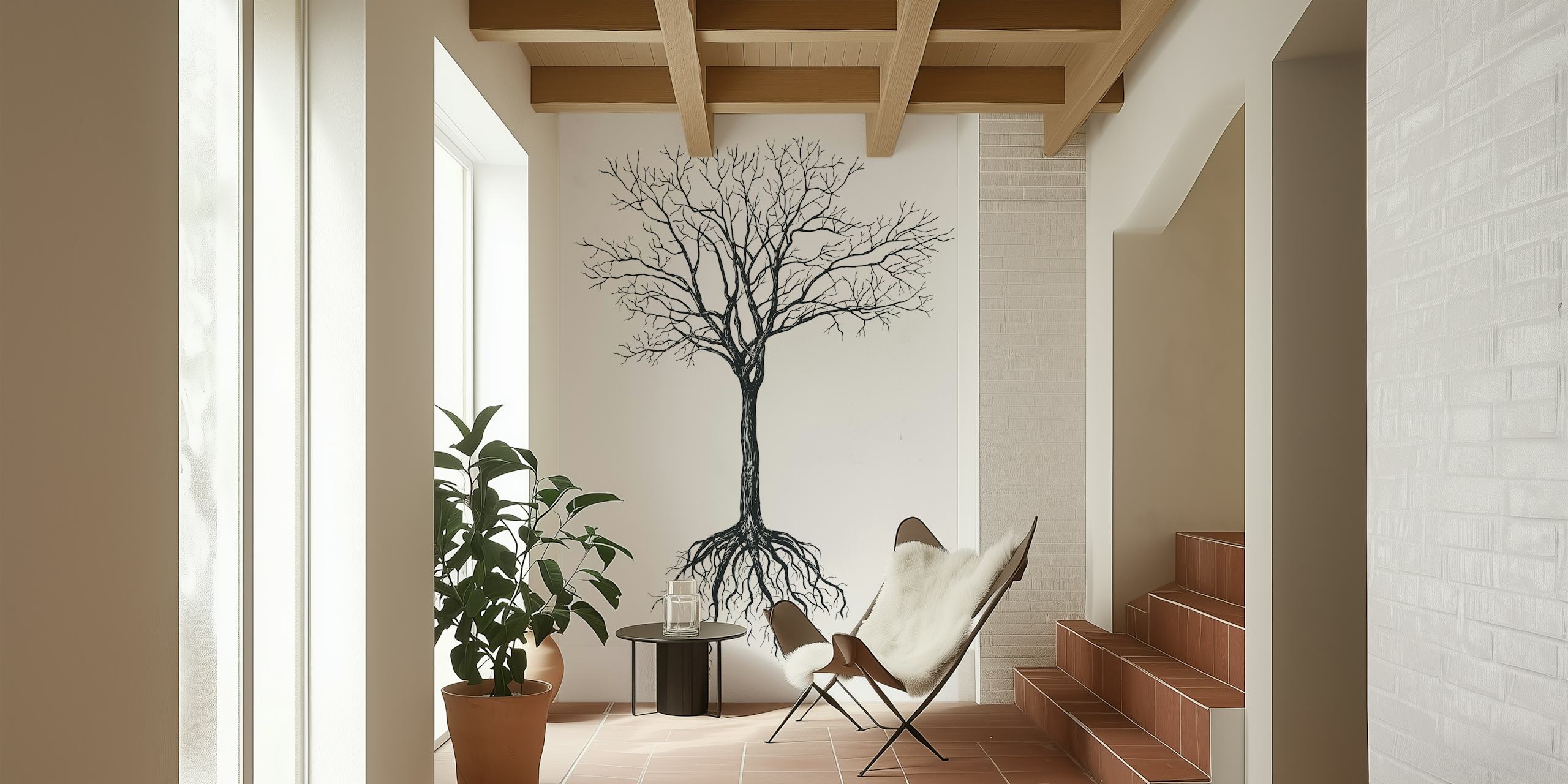 Tree without leaves wallpaper in a room