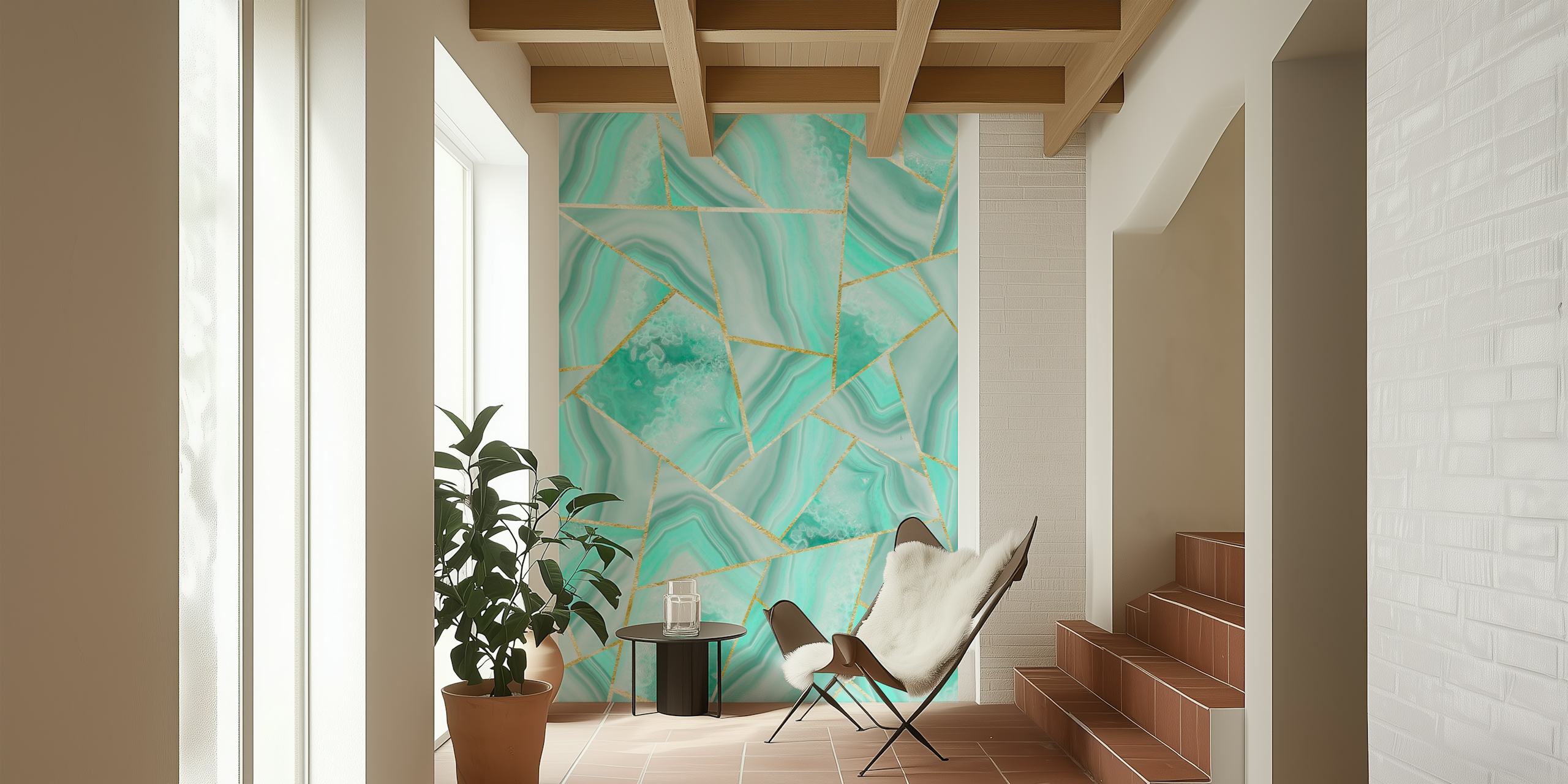 Geometric turquoise marble pattern wallpaper