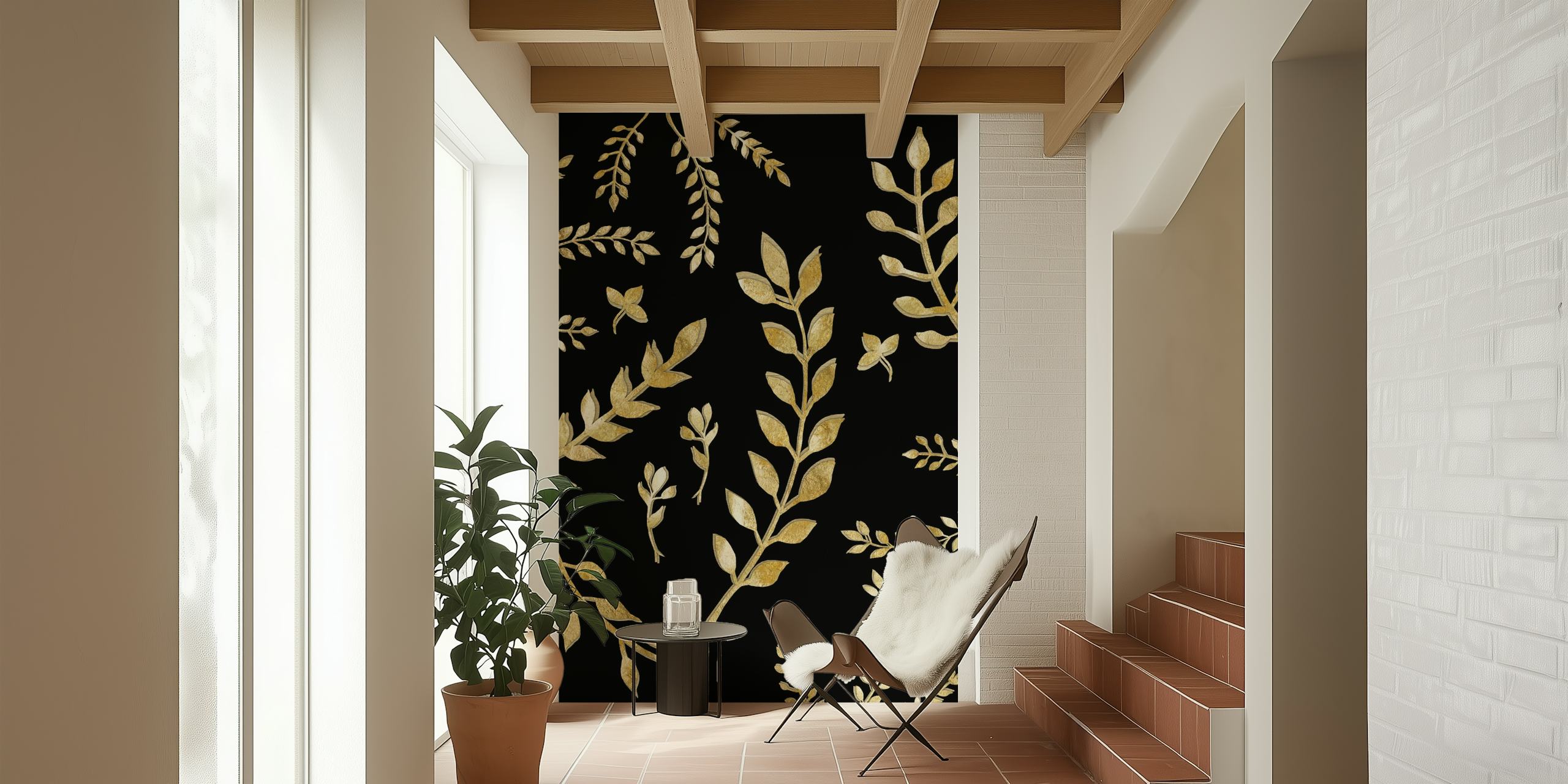 Design della carta da parati Gold Leaves Pattern
