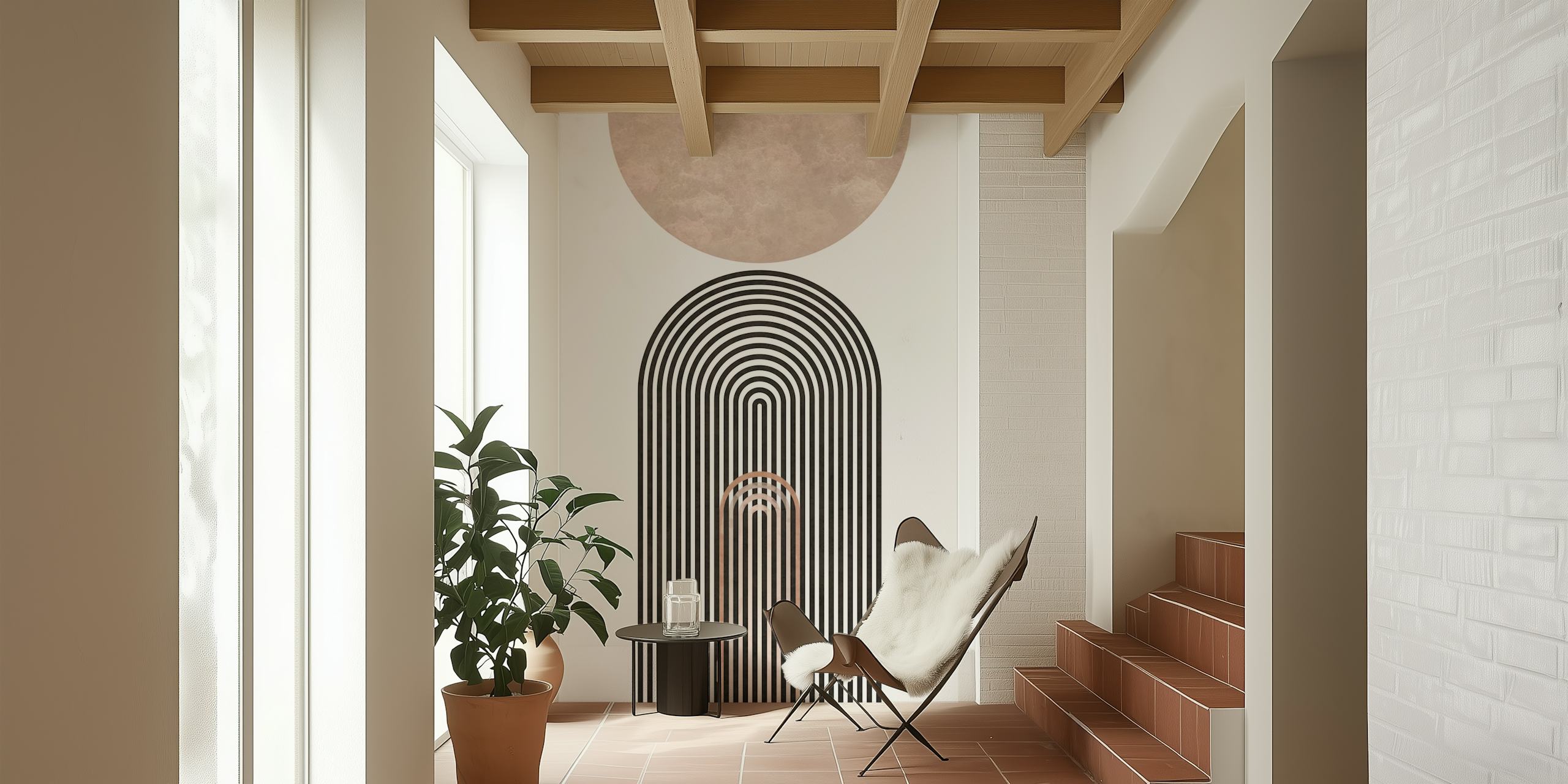 Mid Century IV behangontwerp weergegeven in een kamer