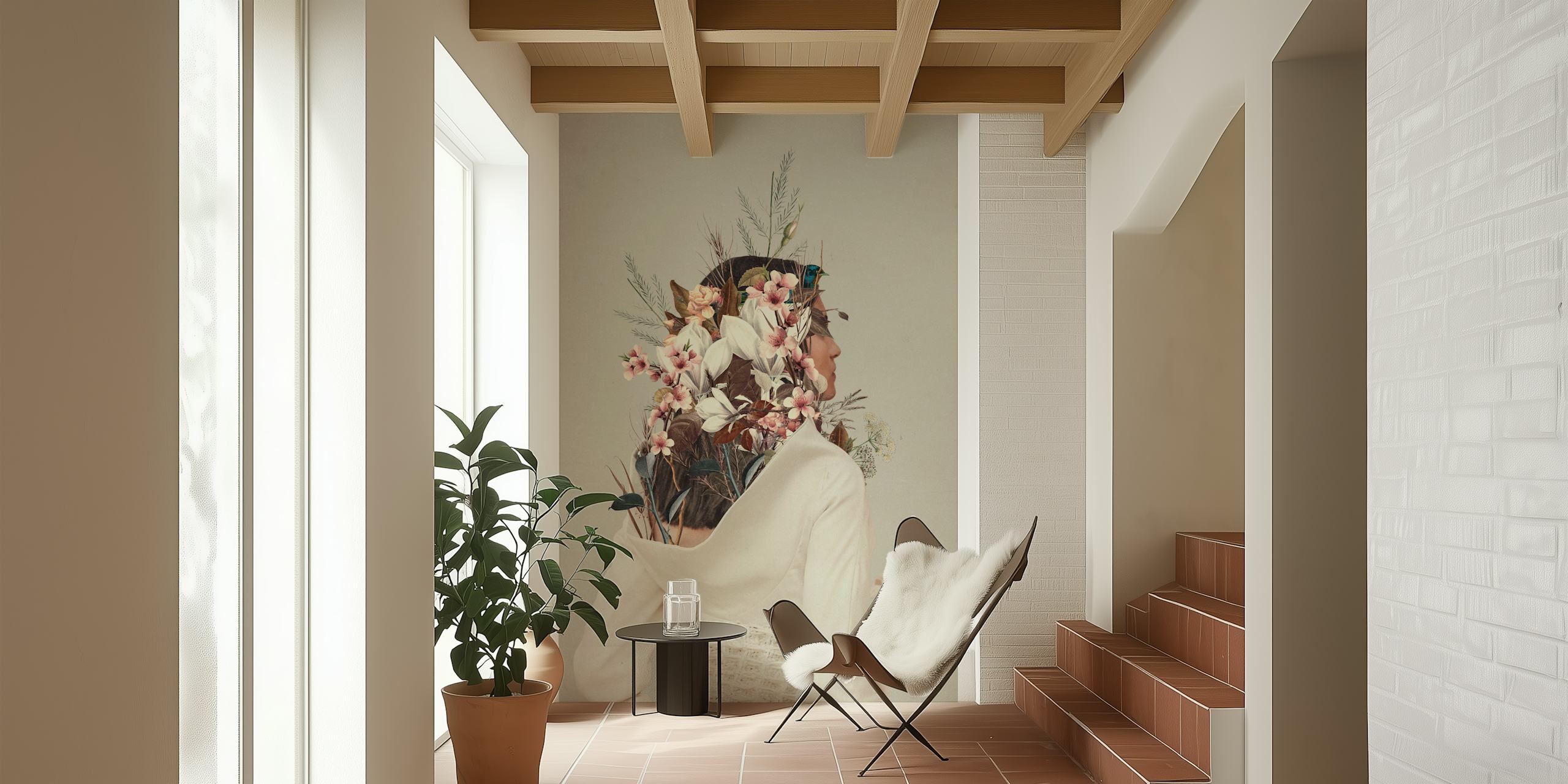 Papier peint floral d'automne dans un cadre de pièce