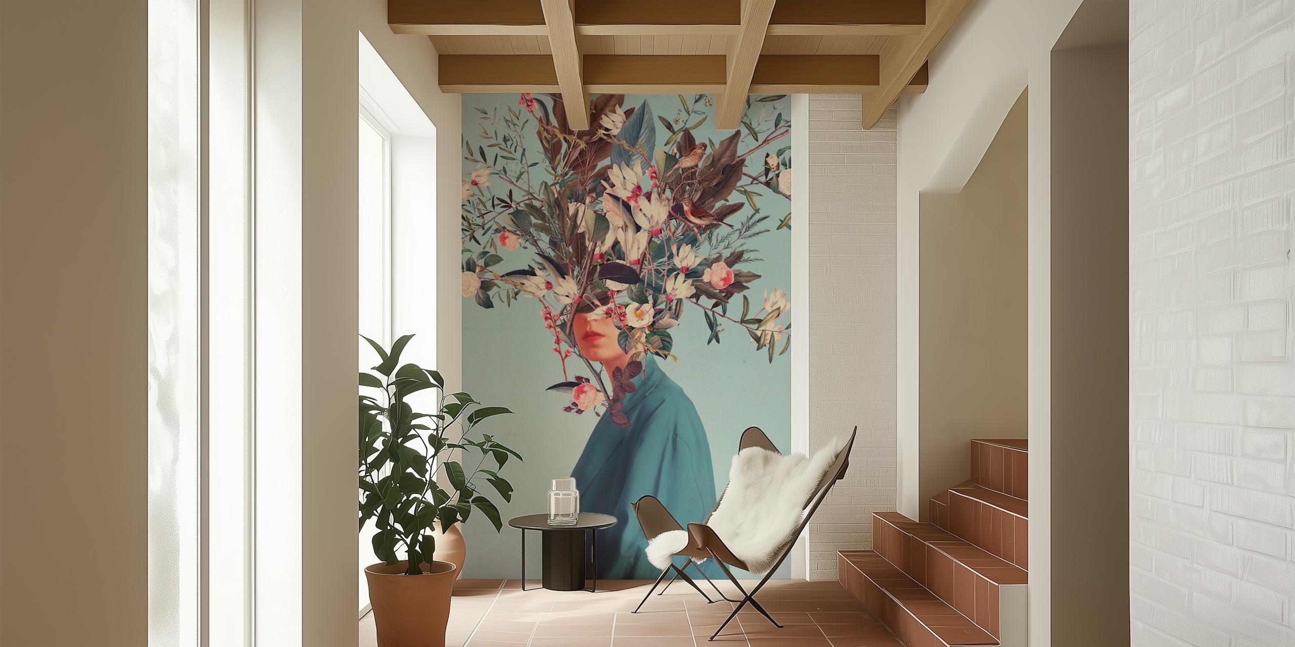 Floral wallpaper with a hidden figure in room
