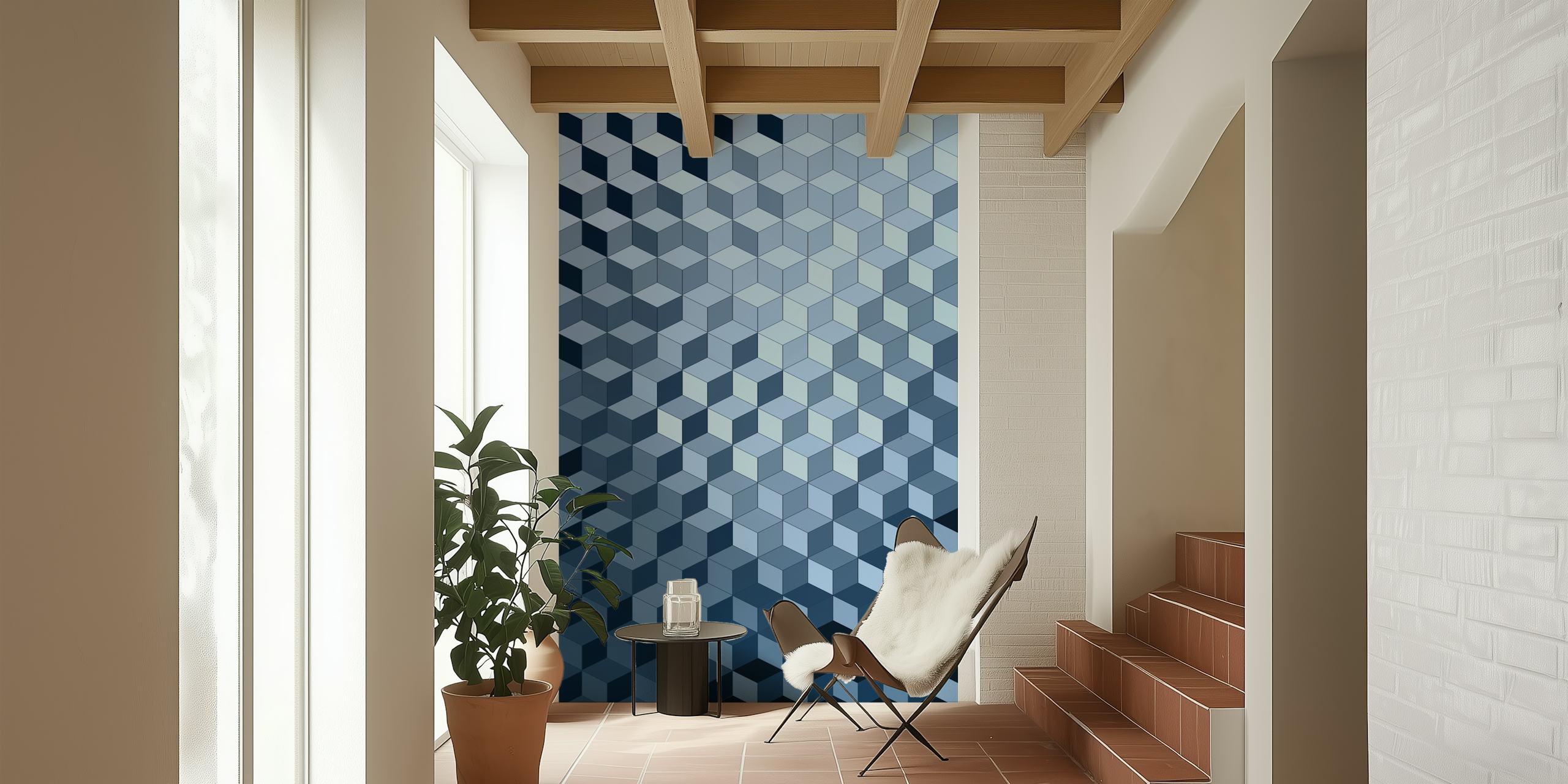 Geometric pattern in various shades of blue wallpaper