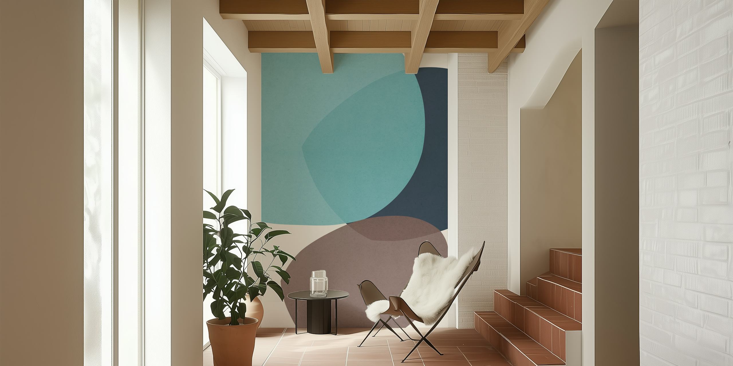 Abstract shapes in blue, brown and beige colors wallpaper