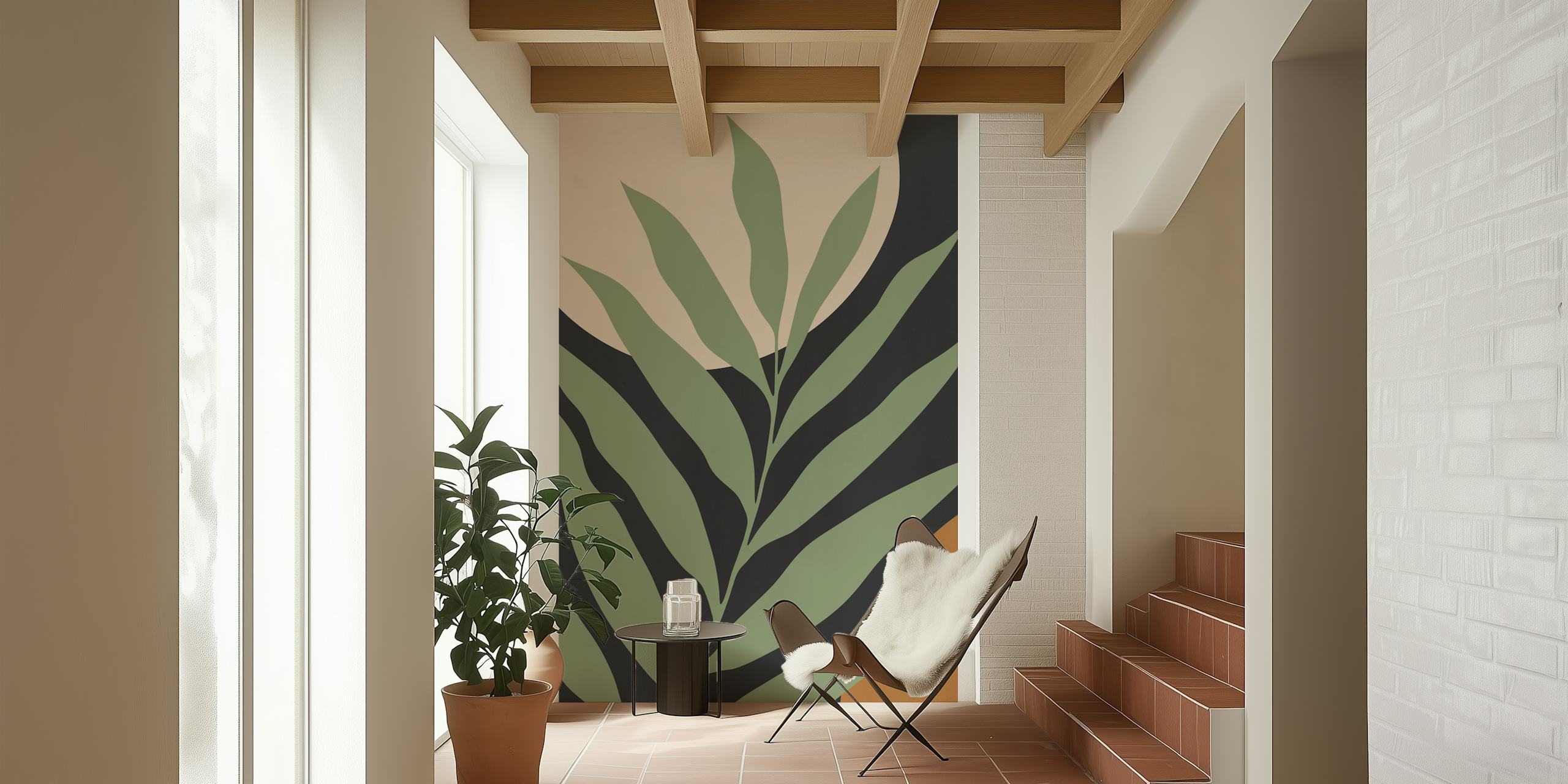 Organic nature-inspired wallpaper in a room