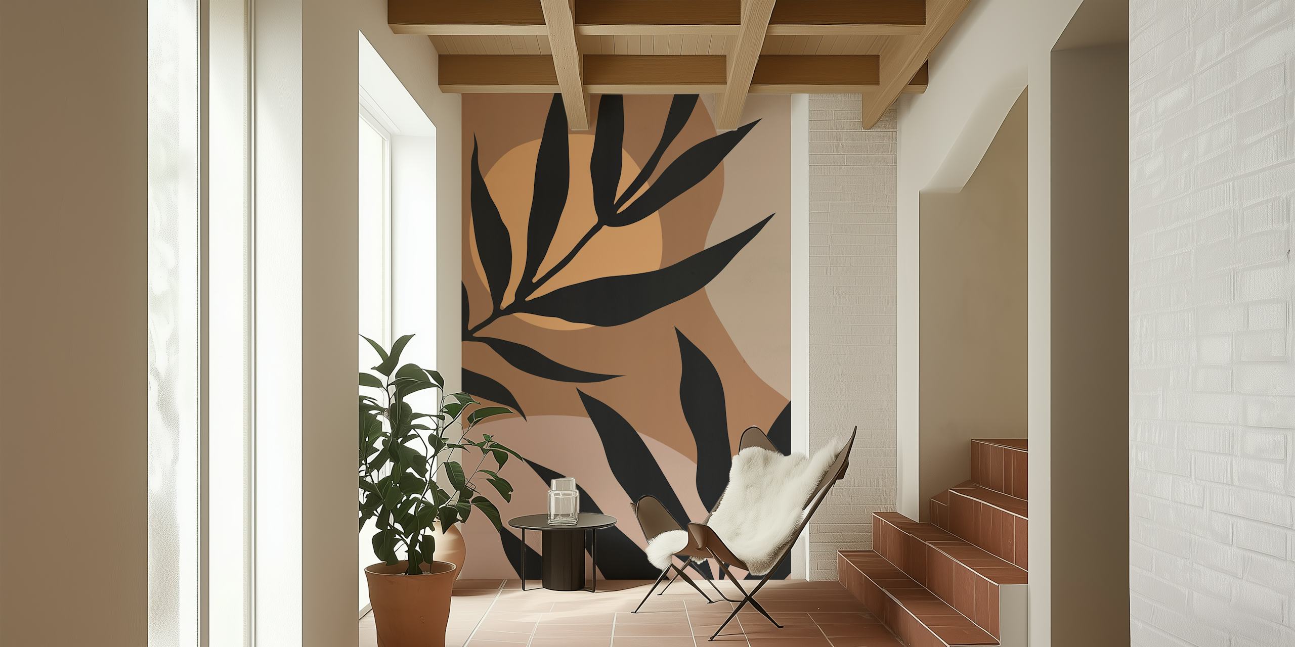 Black leaves against soft pastel backgrounds wallpaper