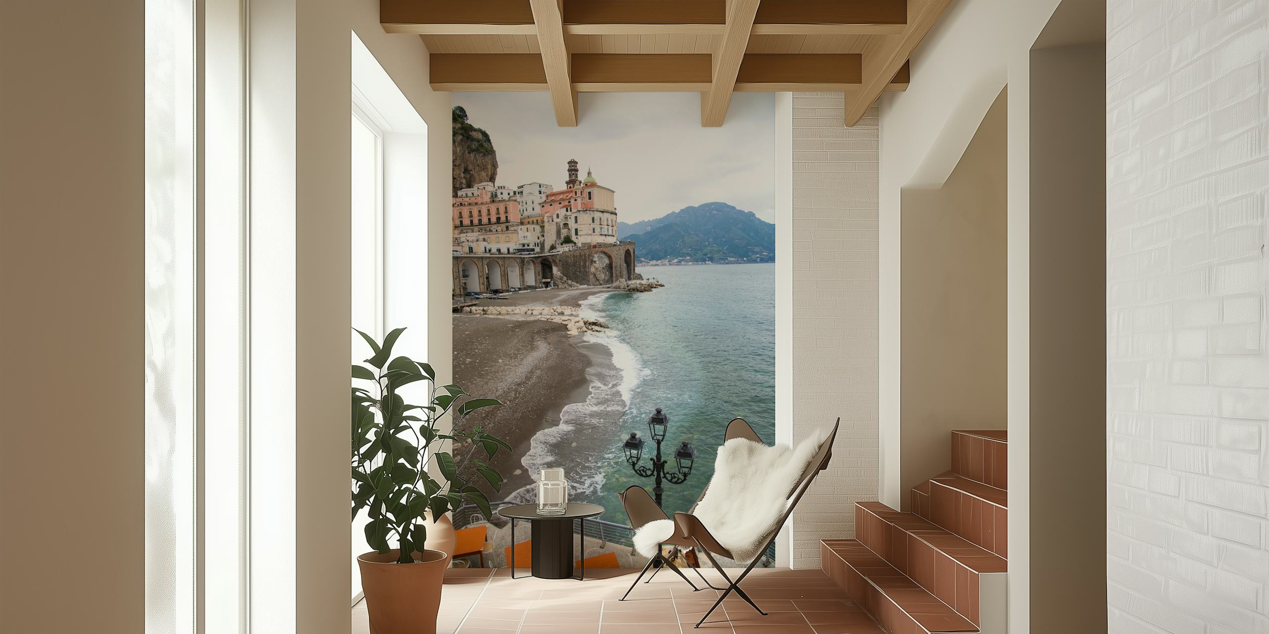 Atrani village on the Amalfi Coast with pebble beach and historic architecture wall mural
