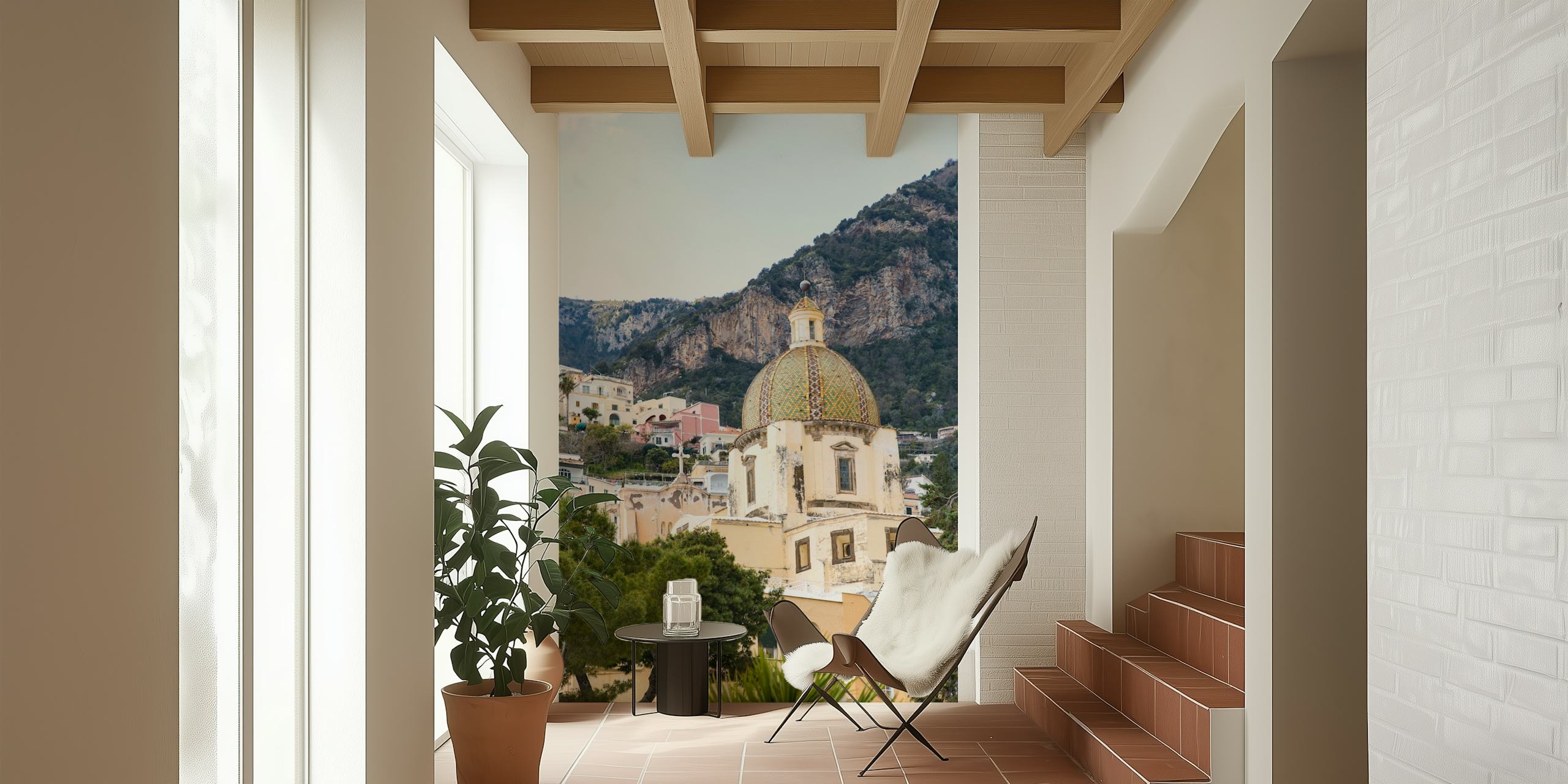 Murale Positano Dome Beauty 2 représentant un dôme italien contre les collines de la côte amalfitaine