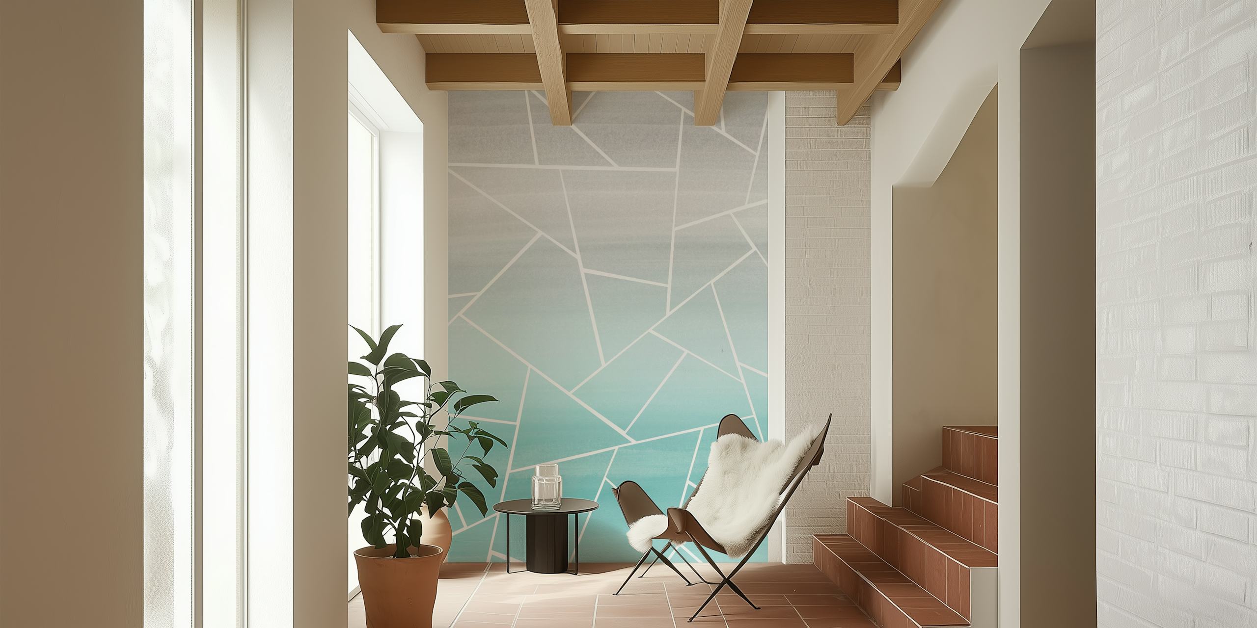 Tapeta Teal Watercolor Geometric w pokoju