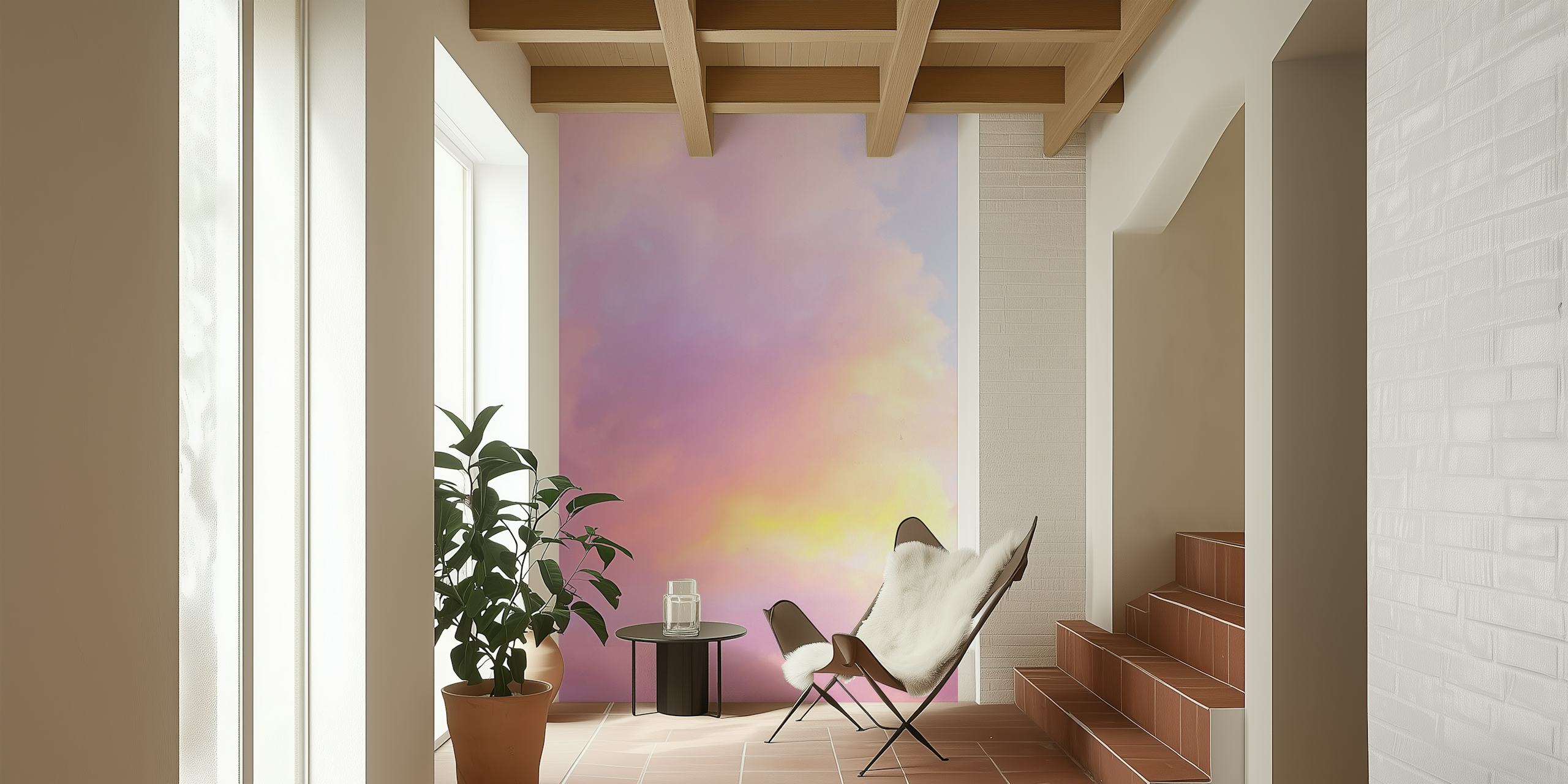 Dreamy pastel clouds wallpaper in a room