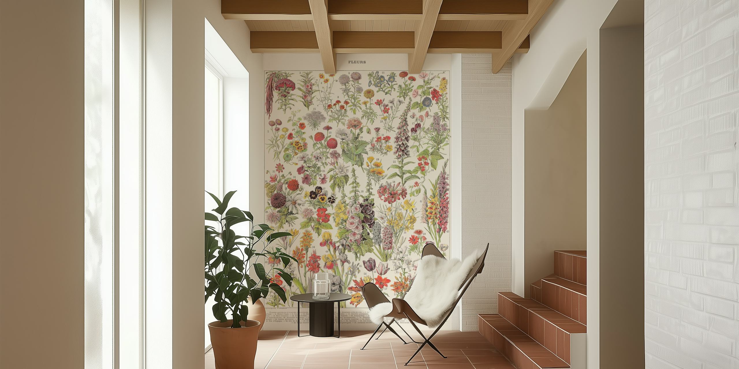 Colorful vintage floral illustration wallpaper