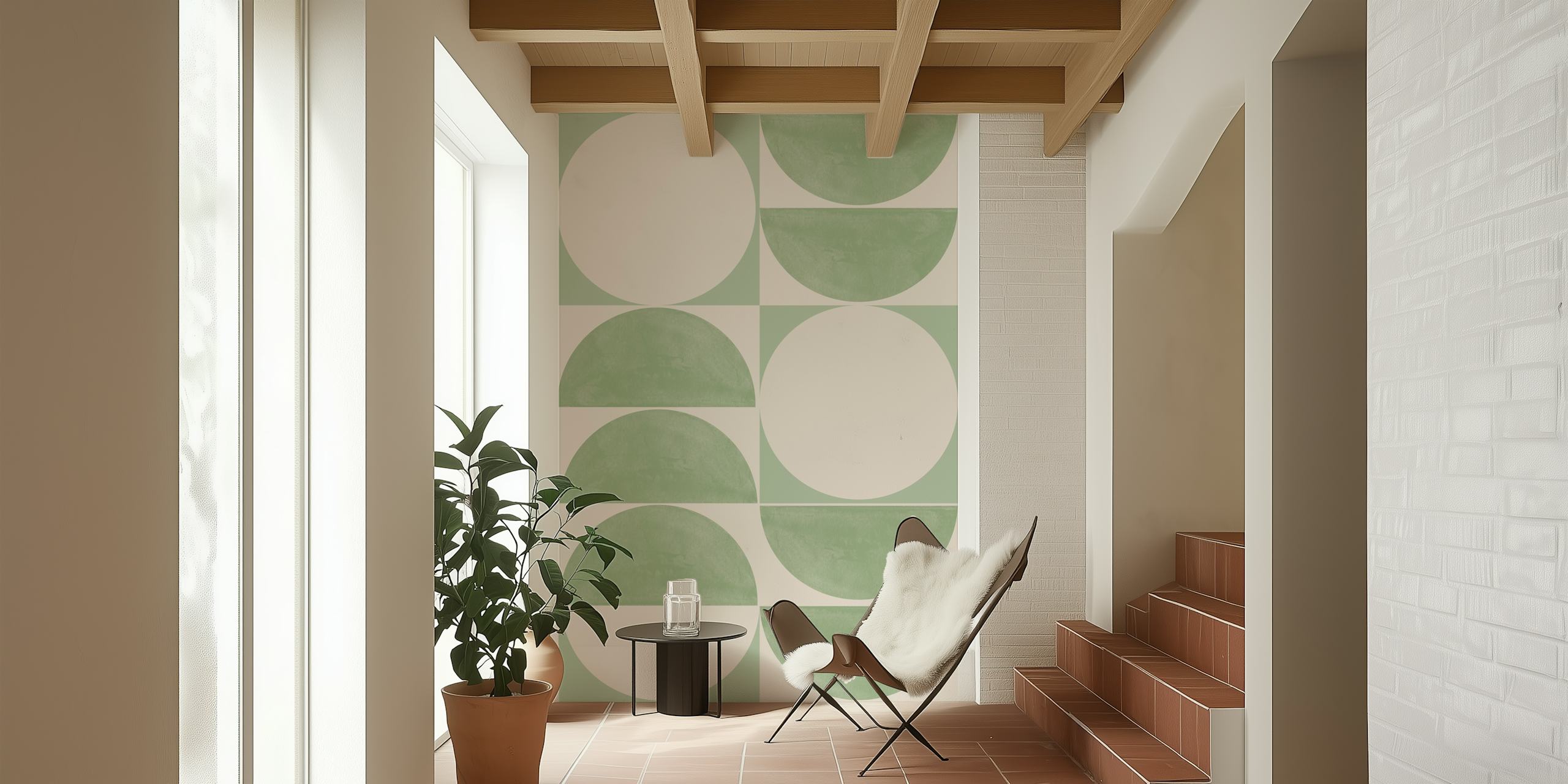 Groen vintage geometrisch behangontwerp