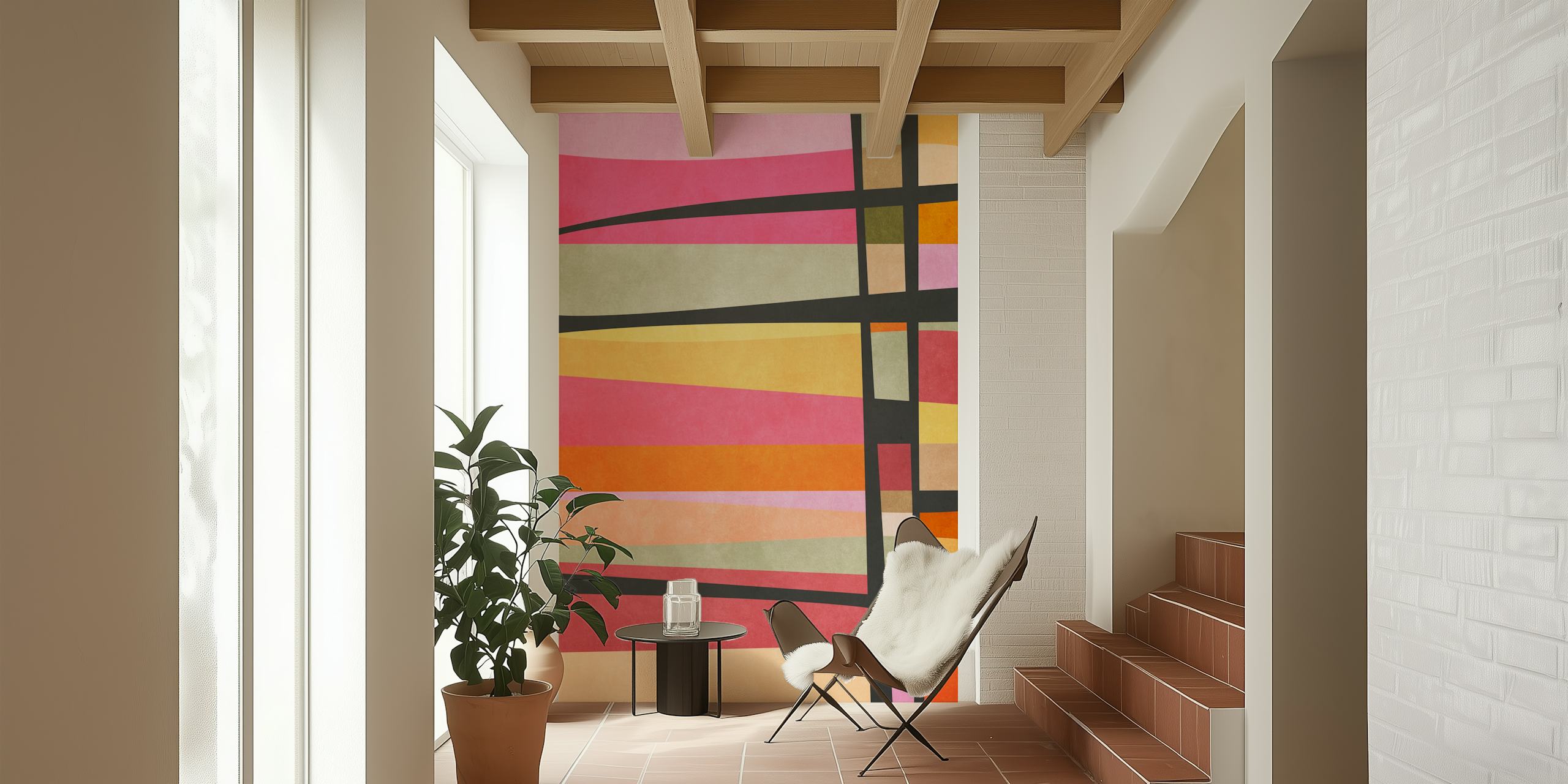 Colorful horizontal lines wallpaper in a room