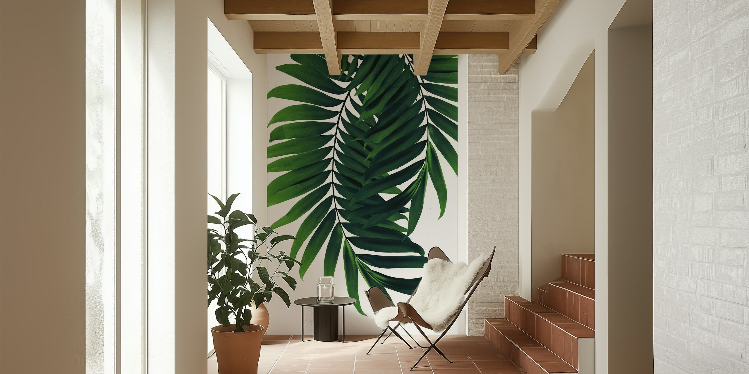 Papier peint mural de feuilles de palmier vertes luxuriantes pour un décor tropical