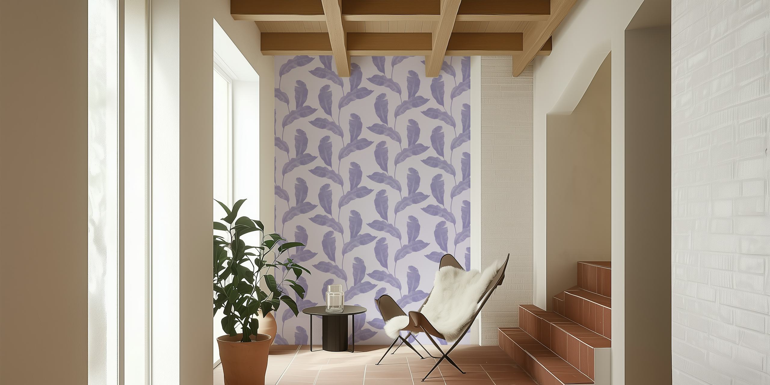 Lavender Leaves Pattern Glamorous Wall Mural
