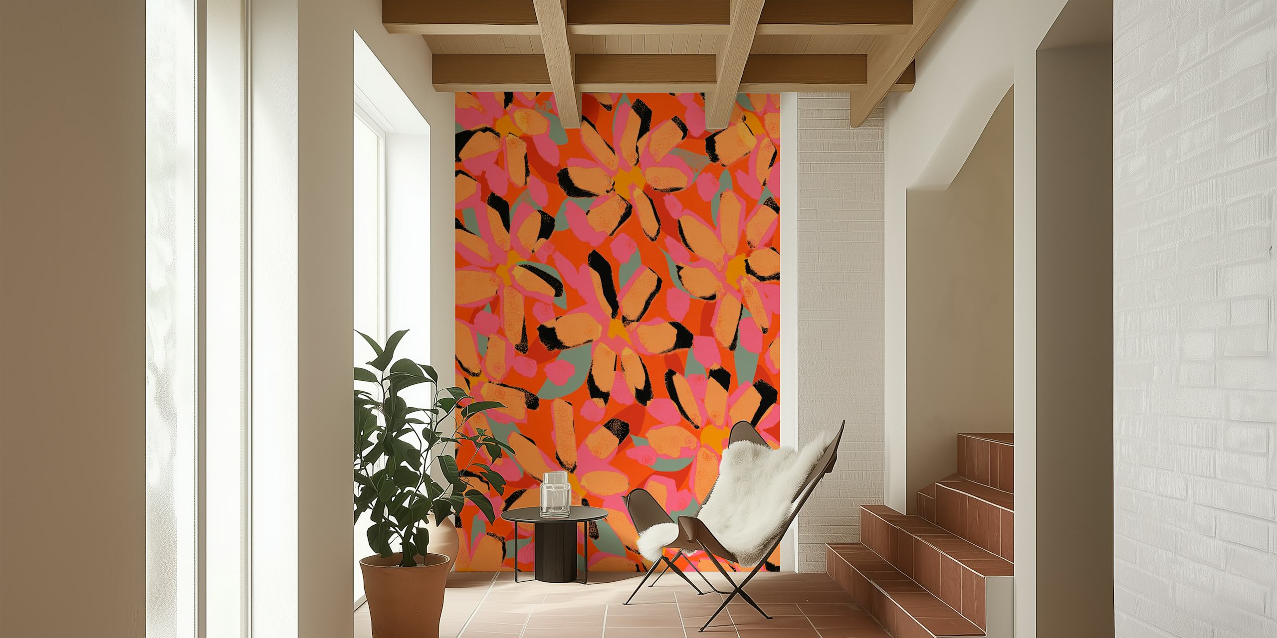 Ταπετσαρία Yellow Flower Pattern σε ένα δωμάτιο