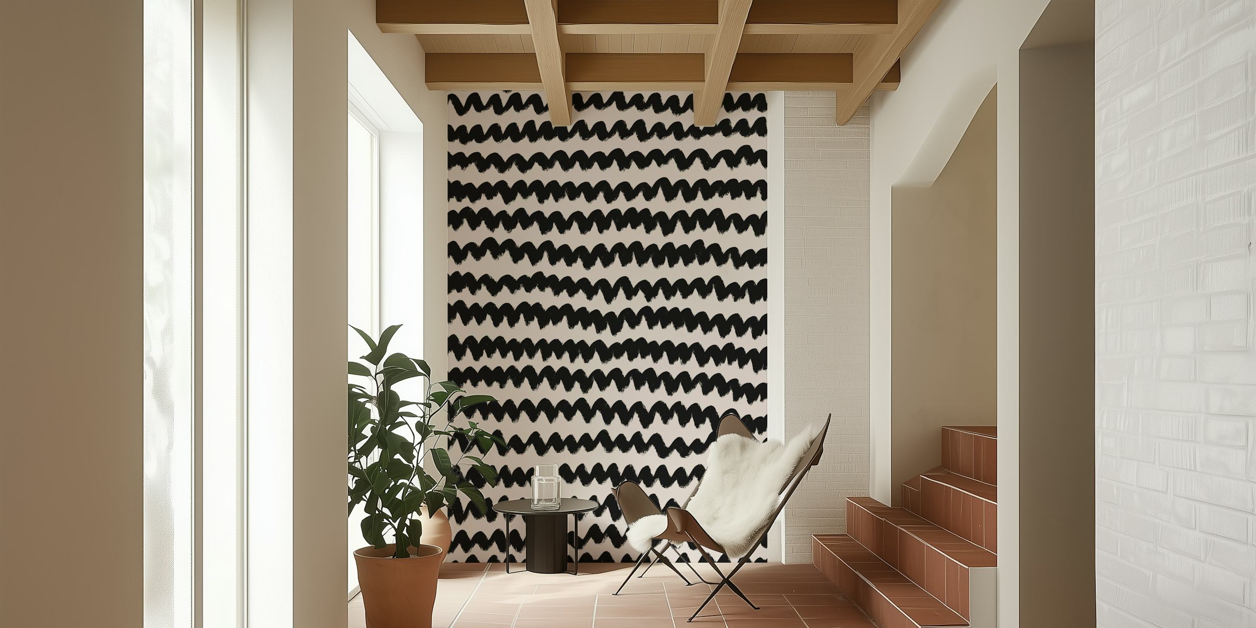 Black zigzag pattern on white background wallpaper