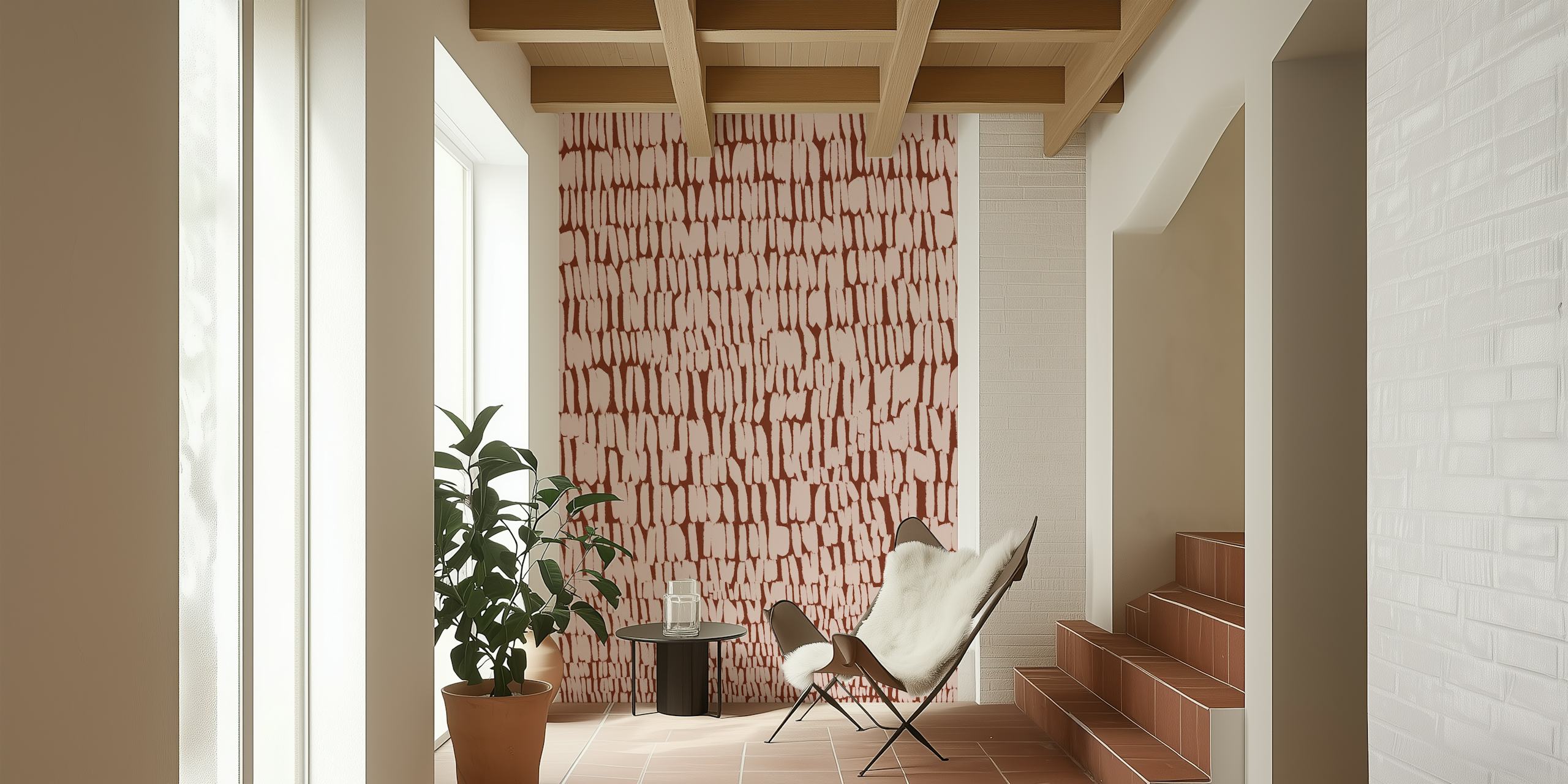Beige textured stripes pattern wallpaper showcasing vertical brush strokes