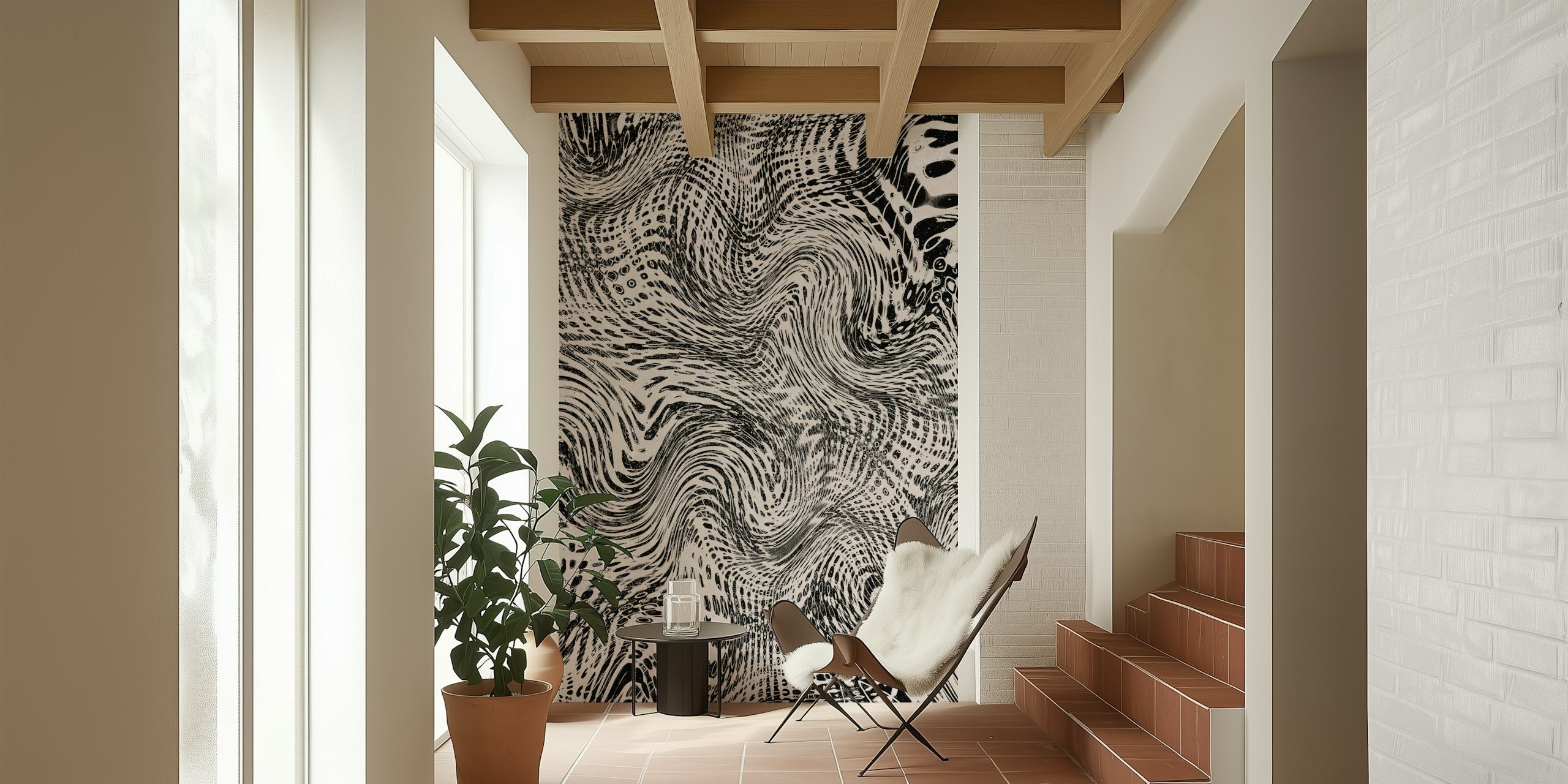 carta da parati Black And White Net Pattern in una stanza
