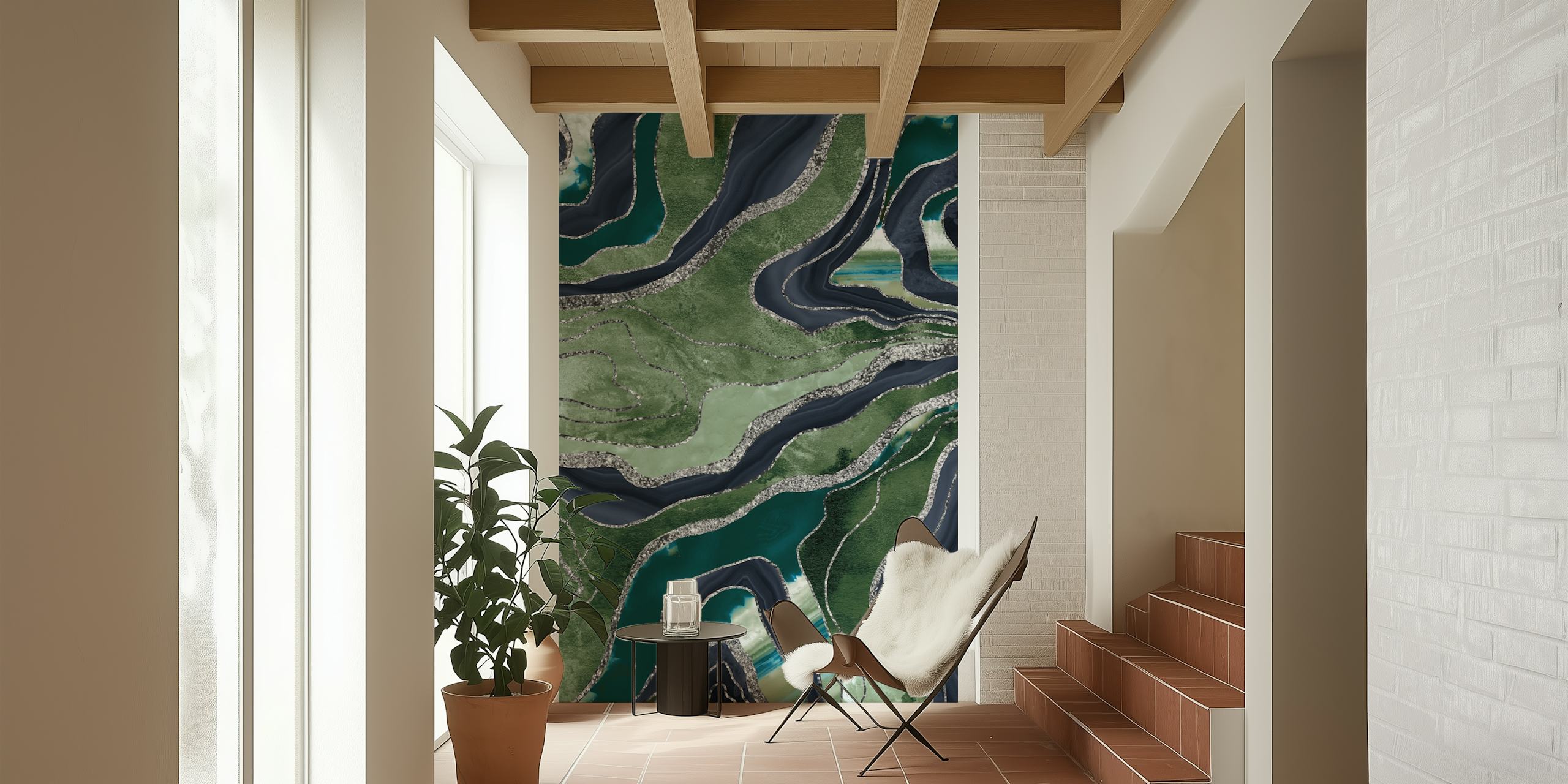 Green Blue Marble Agate wallpaper displayed in a room