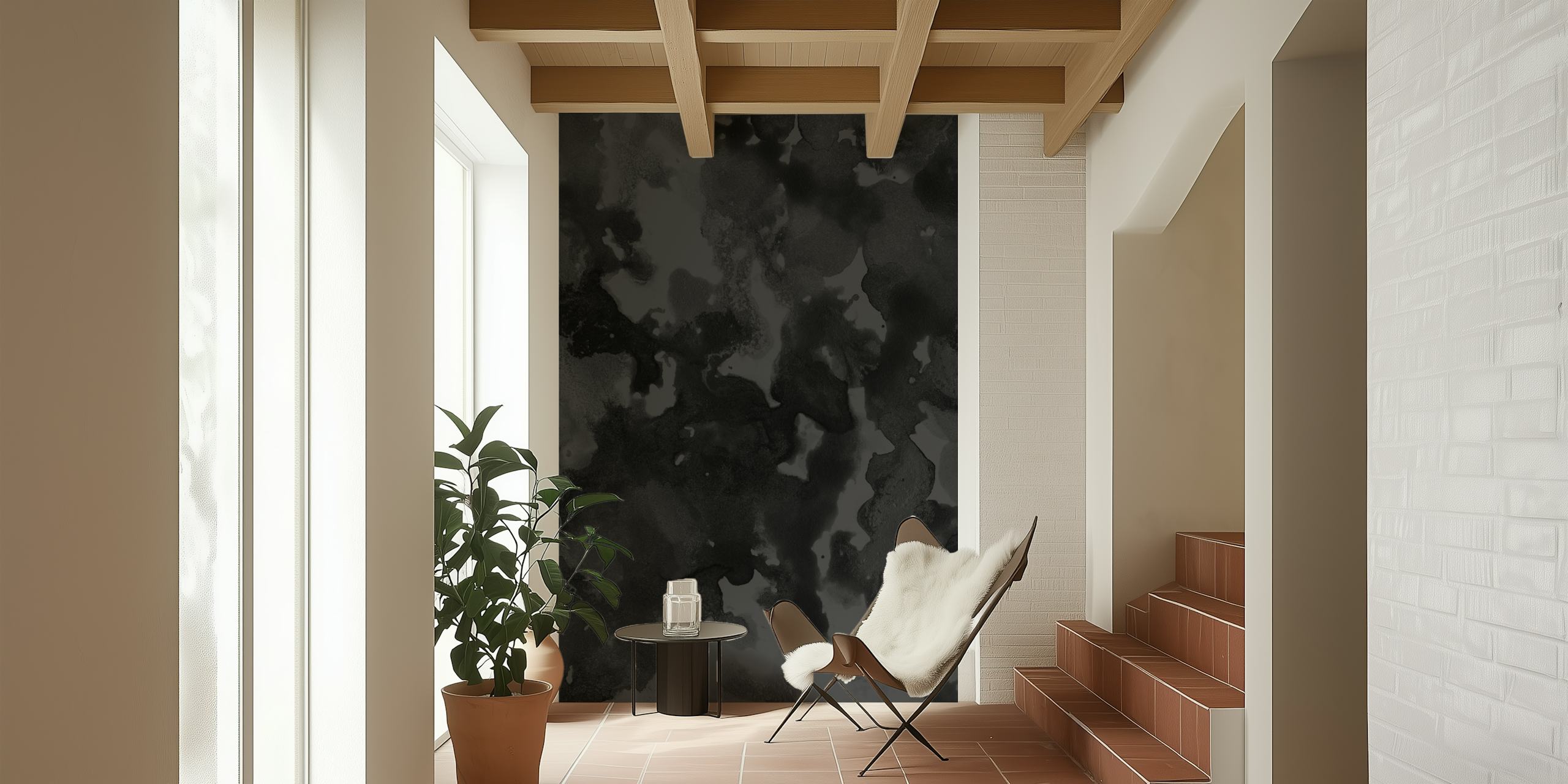 Gray Black Abstract Painting 1 in een kamer