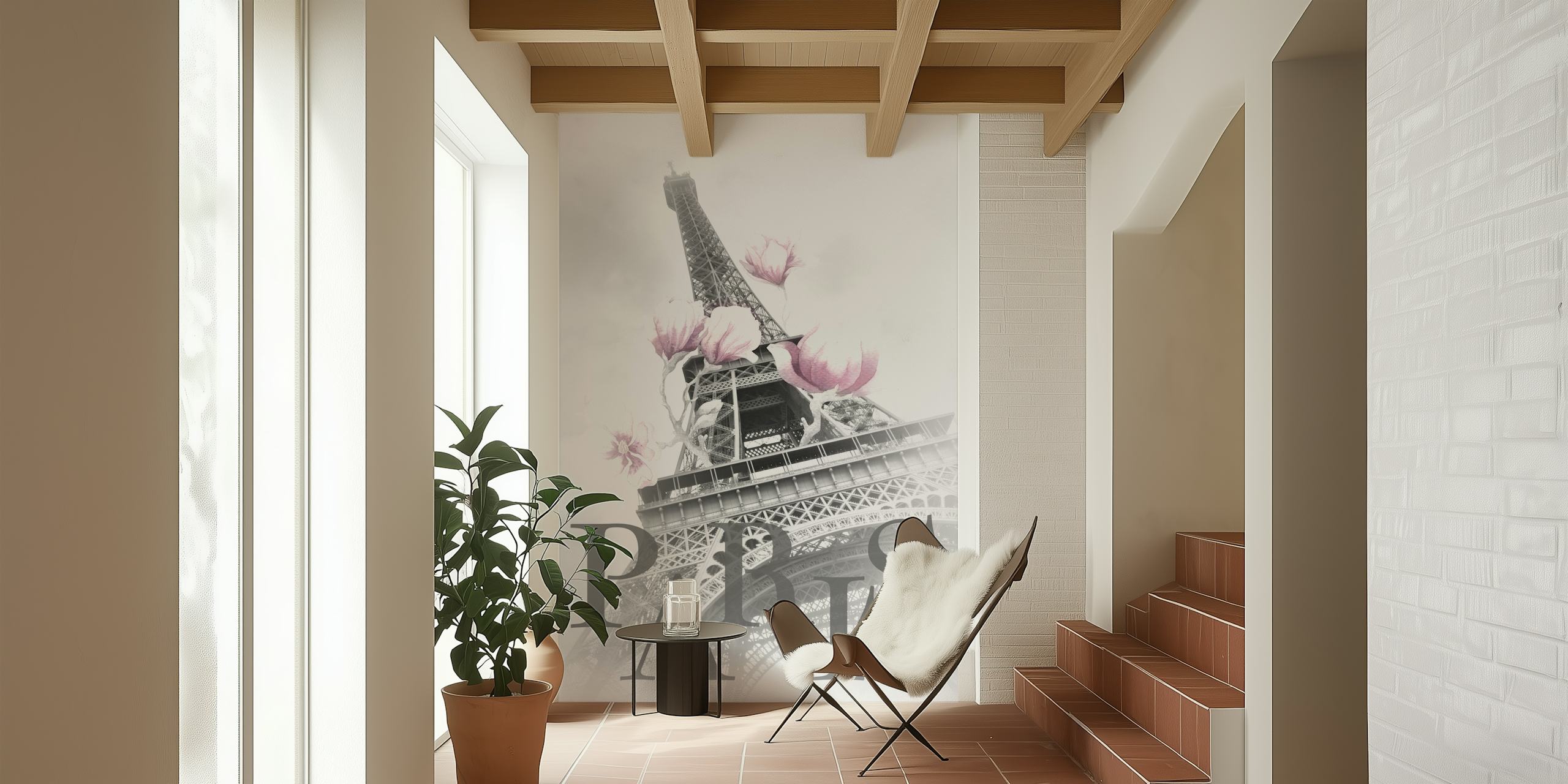 Eiffel Tower -taustakuva magnolioilla huoneessa