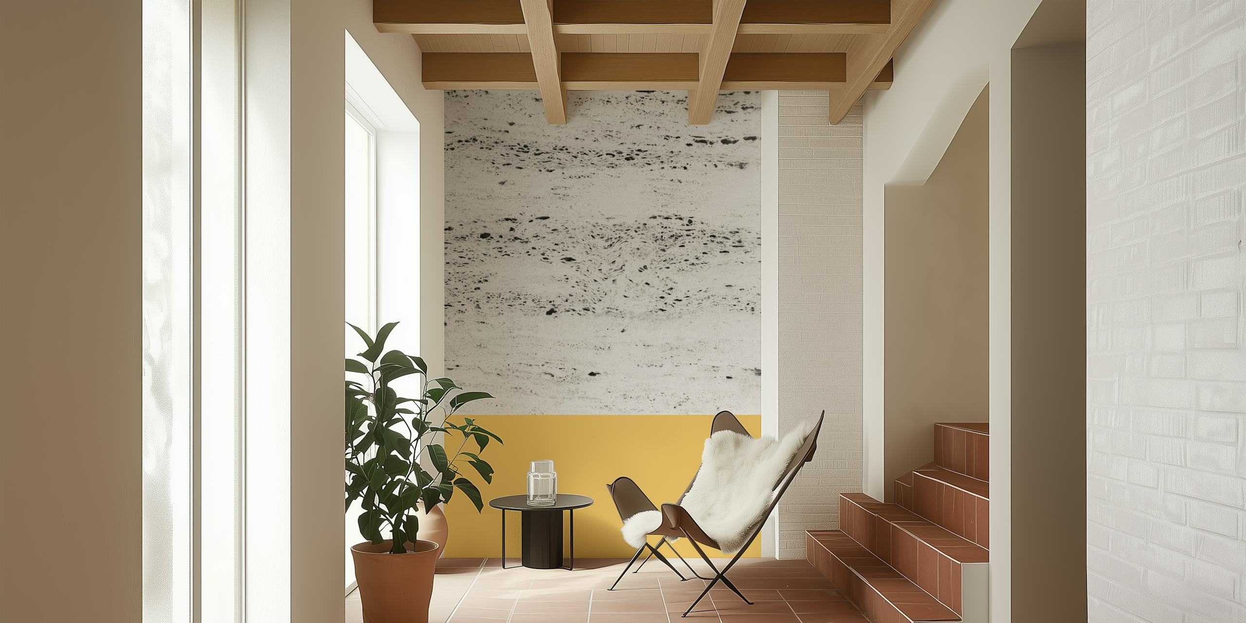 Minimalistic summer yellow and concrete texture wall mural