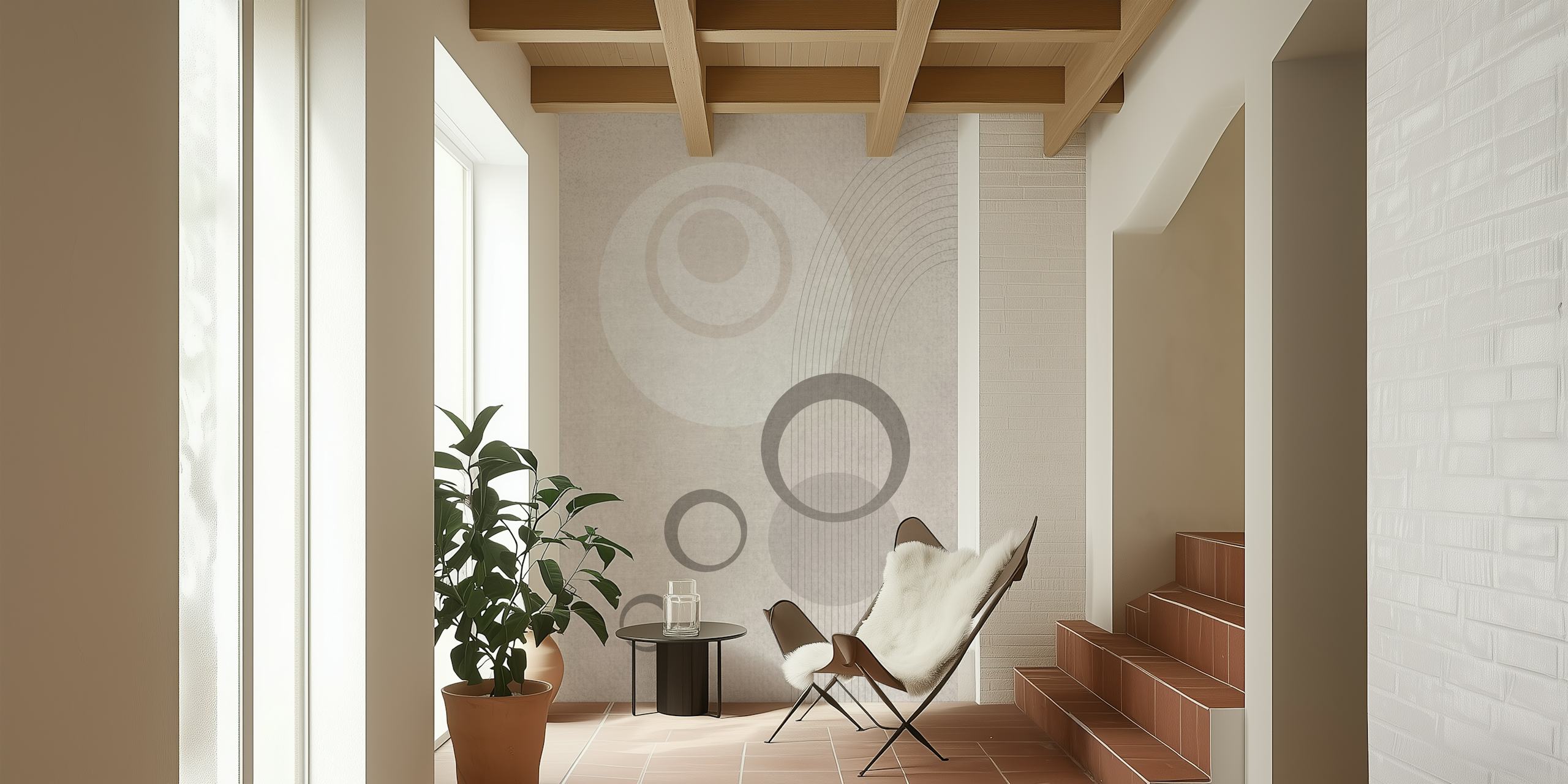 Geometric circles in various shades of grey wallpaper