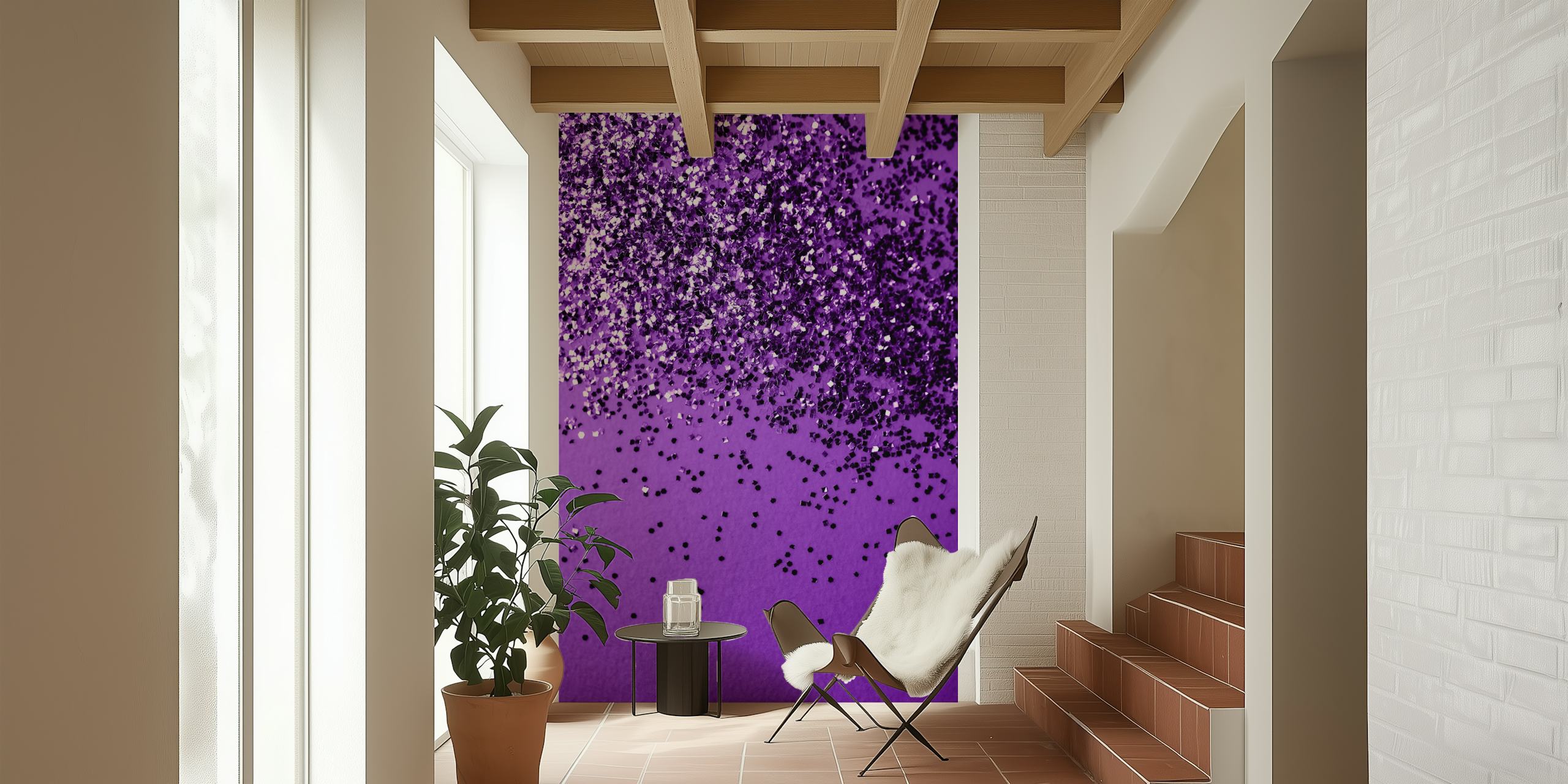 Papel Pintado Purple Glitter Mostrado En Una Habitación