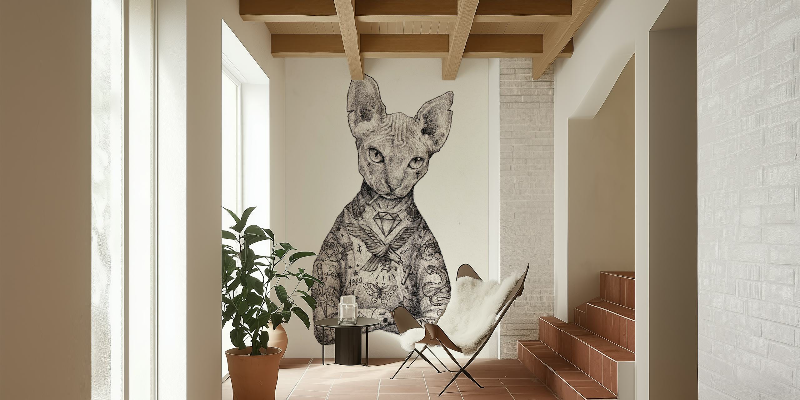 Papel pintado artístico de Sphynx gato en una habitación